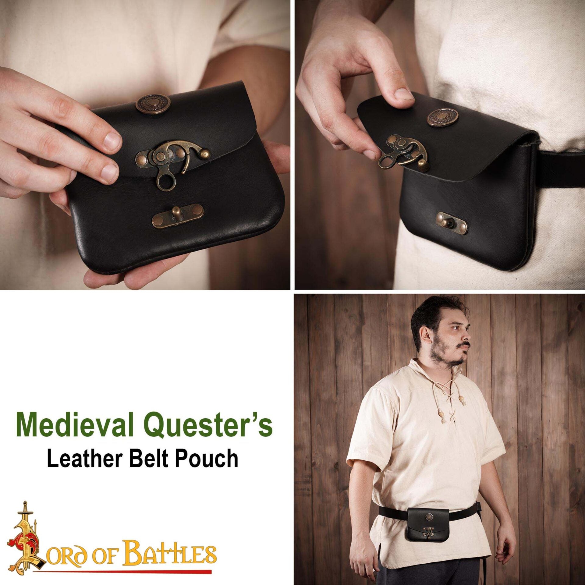 Bolsa de cinturón medieval en cuero 3 mm con latón envejecido - imagen 19