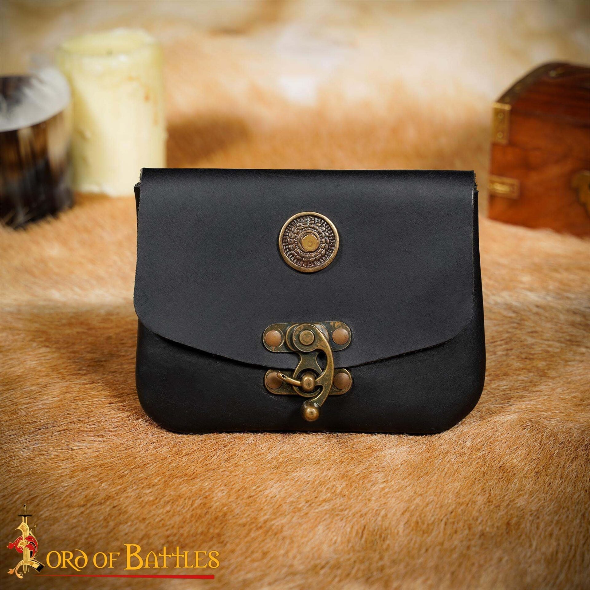 Bolsa de cinturón medieval en cuero 3 mm con latón envejecido
