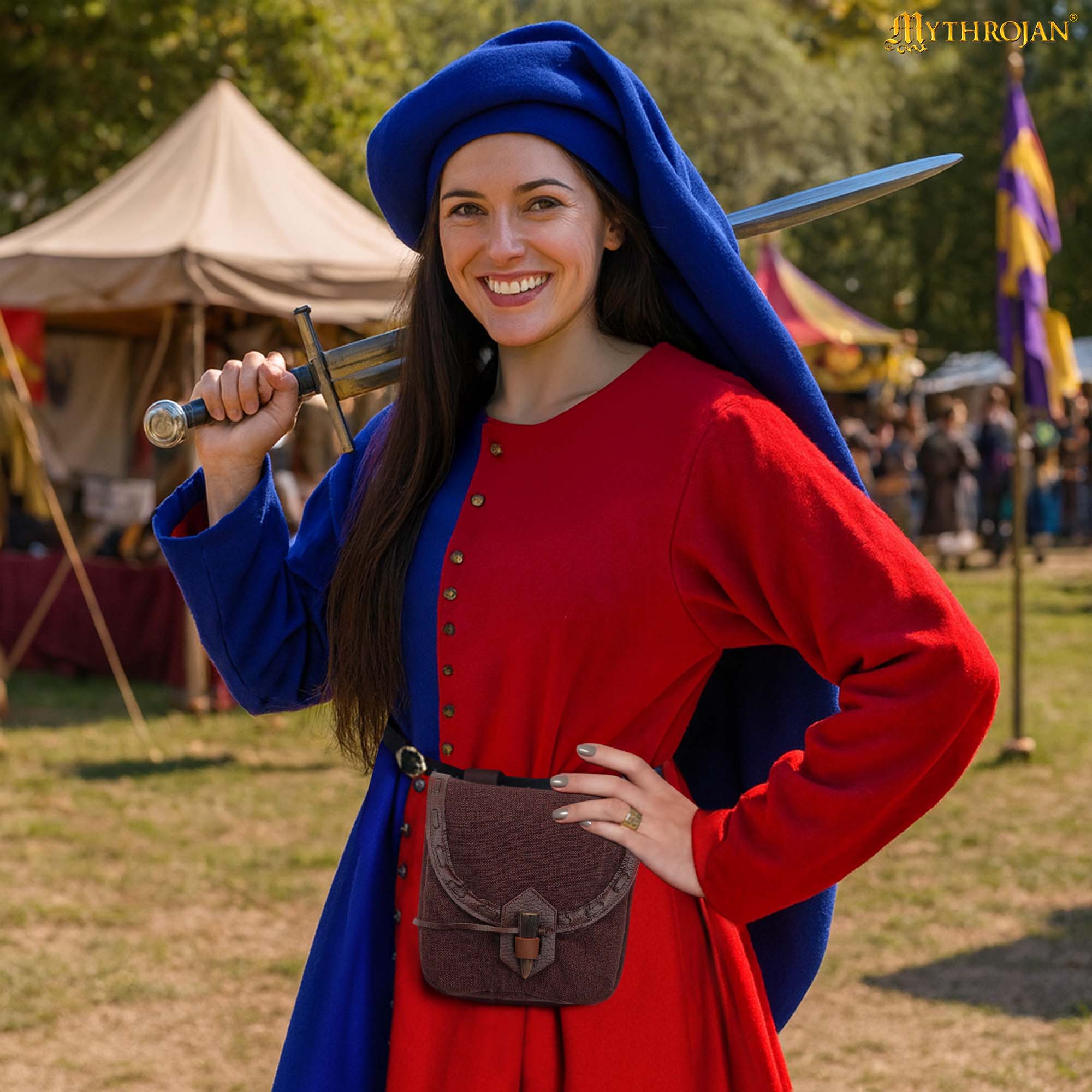 Bolsa de cinturón medieval de lona con cierre de cuerno - imagen 4