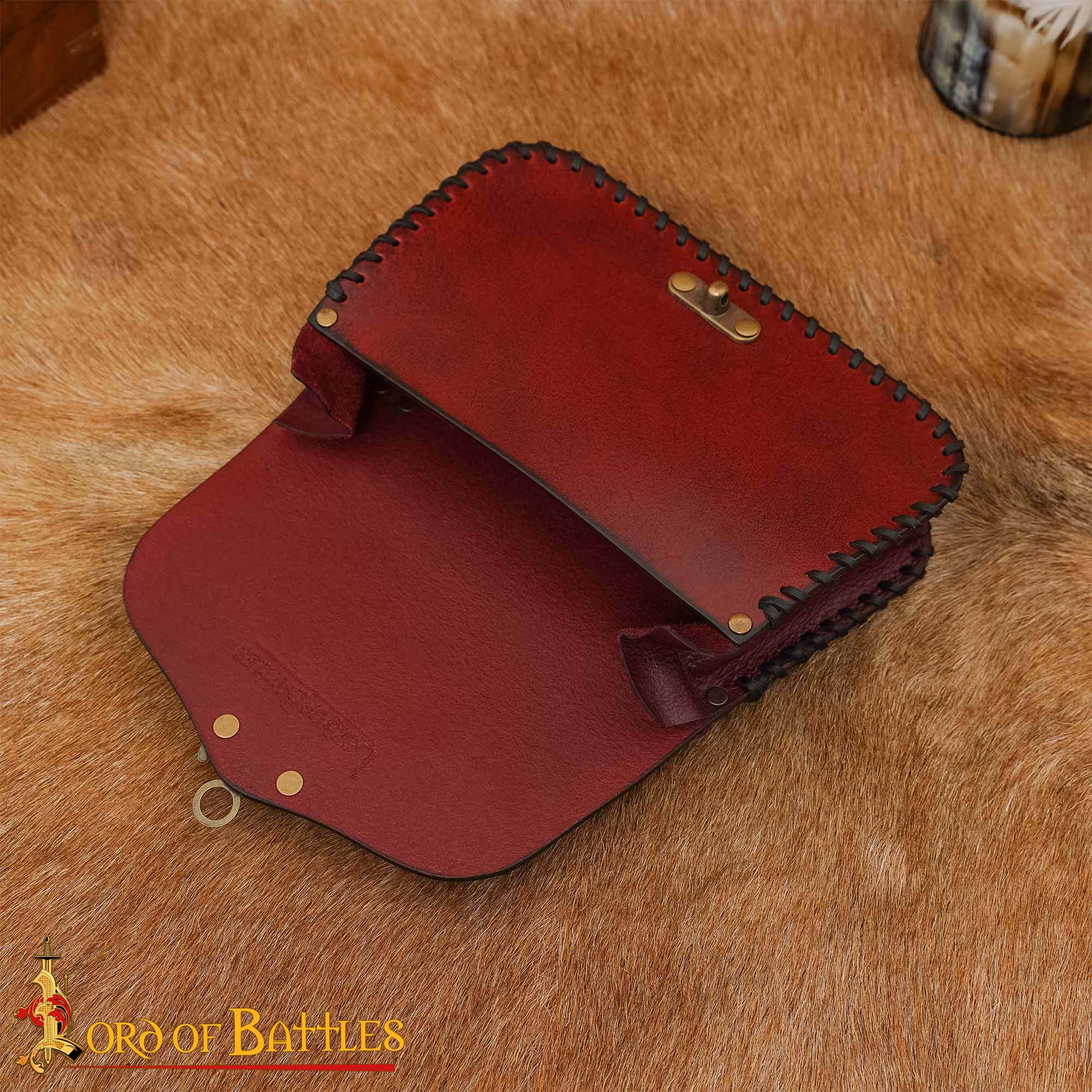 Bolsa de cinturón medieval de cuero genuino con cruz celta grabada — hecha a mano - imagen 16