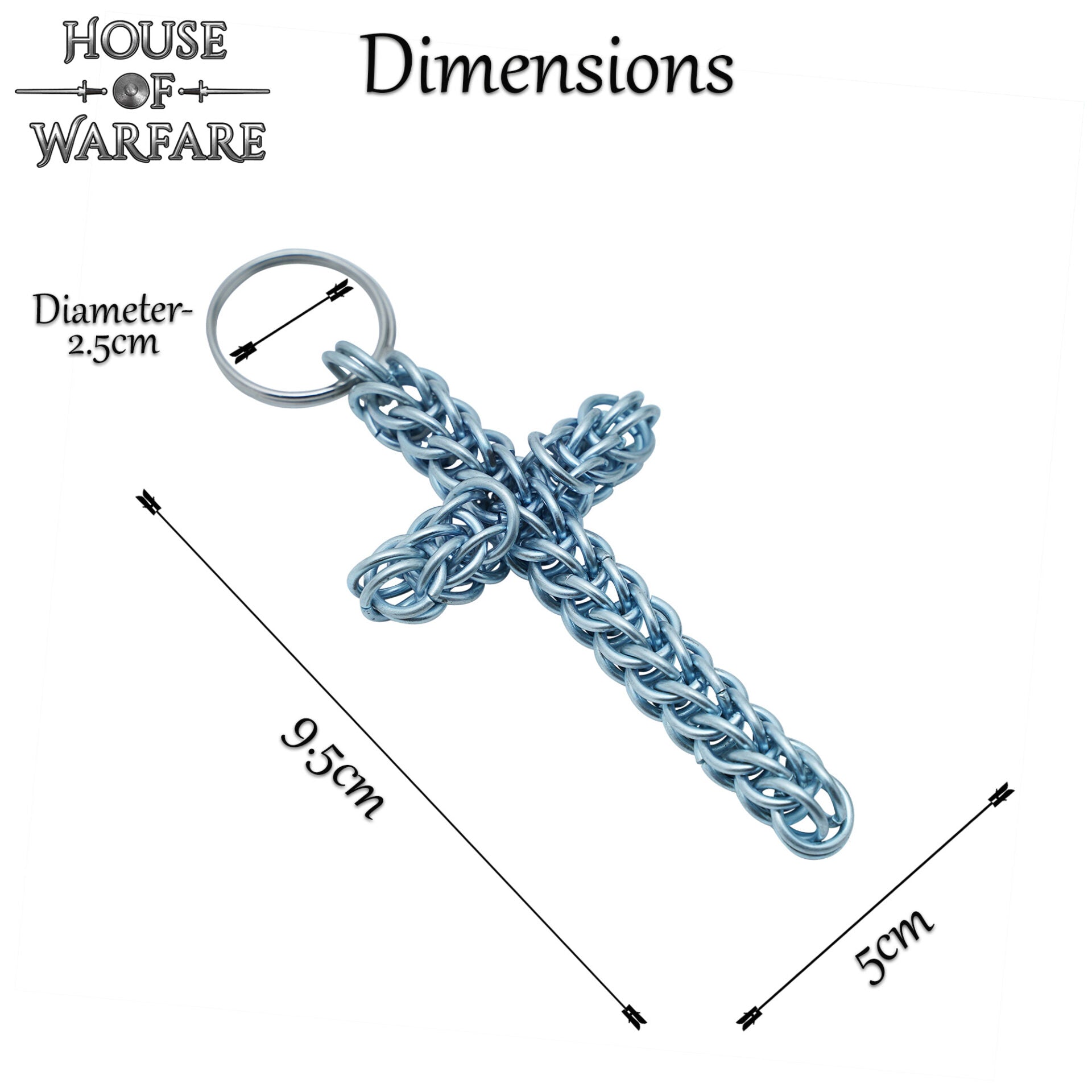 Imagen única de: Llavero Rústico con Cruz de Cota de Malla - Anillo Conificado de 10 Mm - Acero Dulce de Calibre 16 - Ideal para Larp, Cosplay y Reenactments