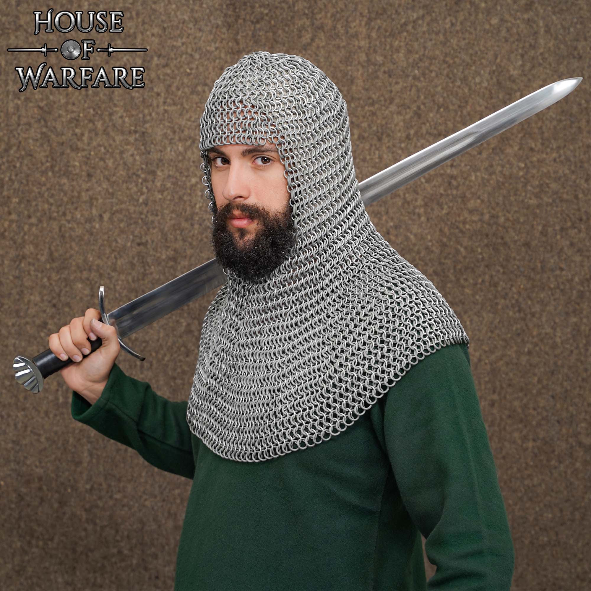 Imagen única de: Cofia Medieval de Cota de Malla de Aluminio de 10 Mm con Anillas de Caucho, Galga 14