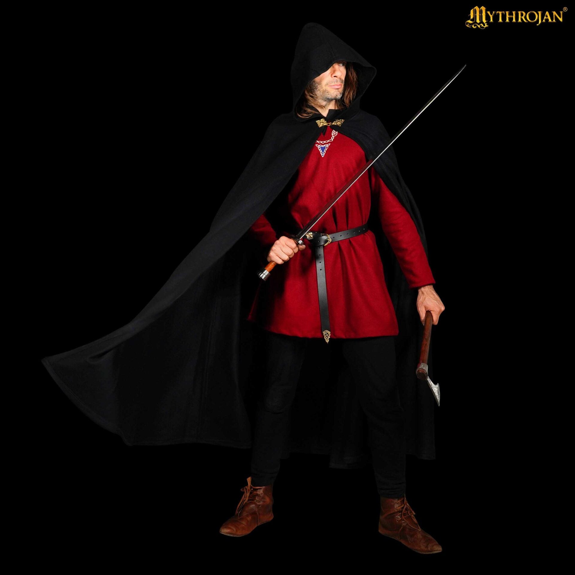 Capa medieval con capucha de lana y broche de latón macizo - imagen 11