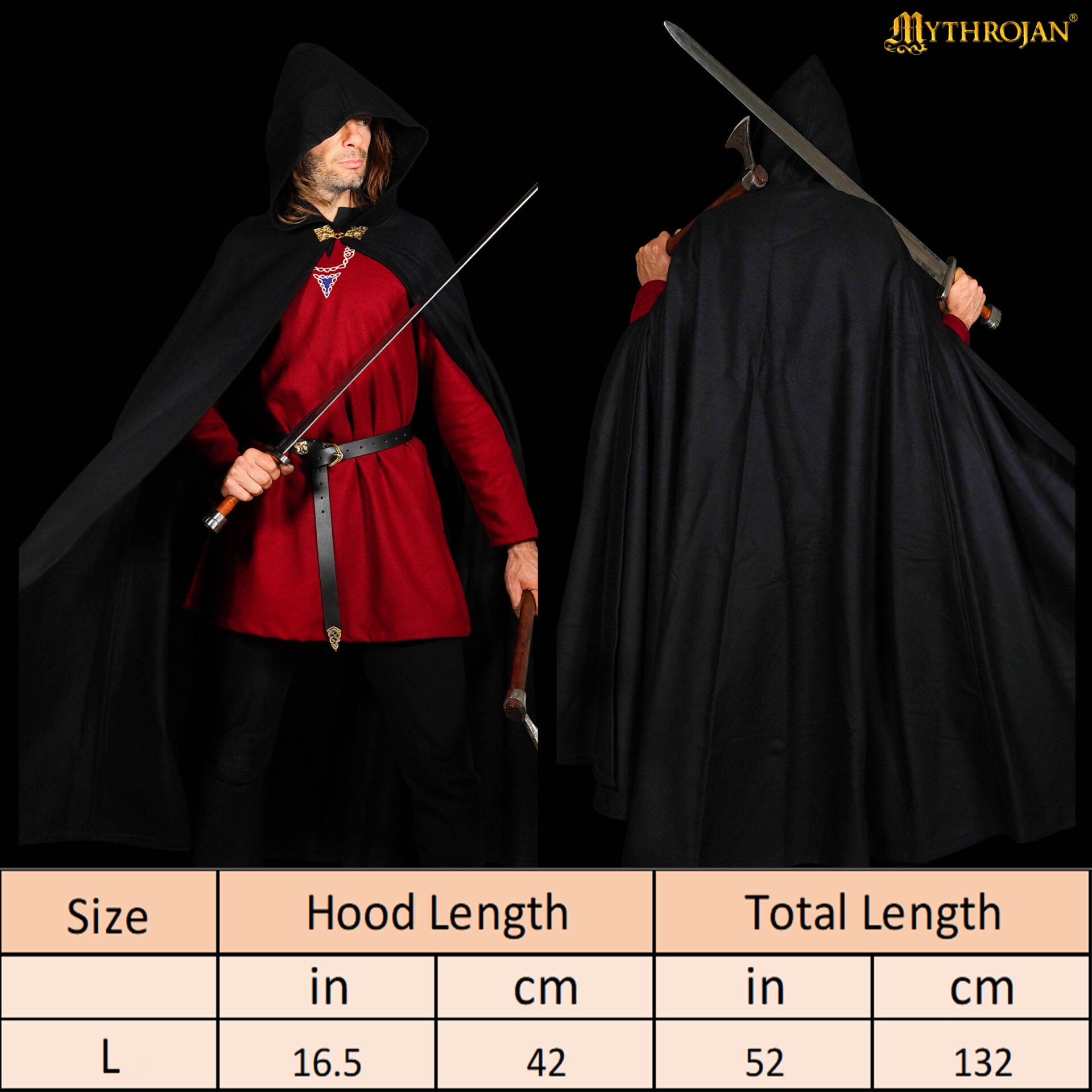Capa medieval con capucha de lana y broche de latón macizo - imagen 12