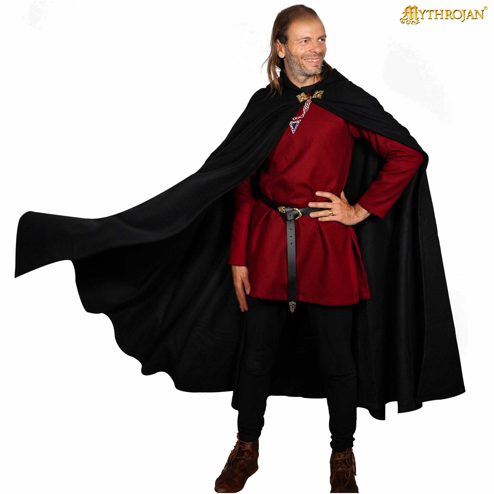 Capa medieval con capucha de lana y broche de latón macizo - imagen 13