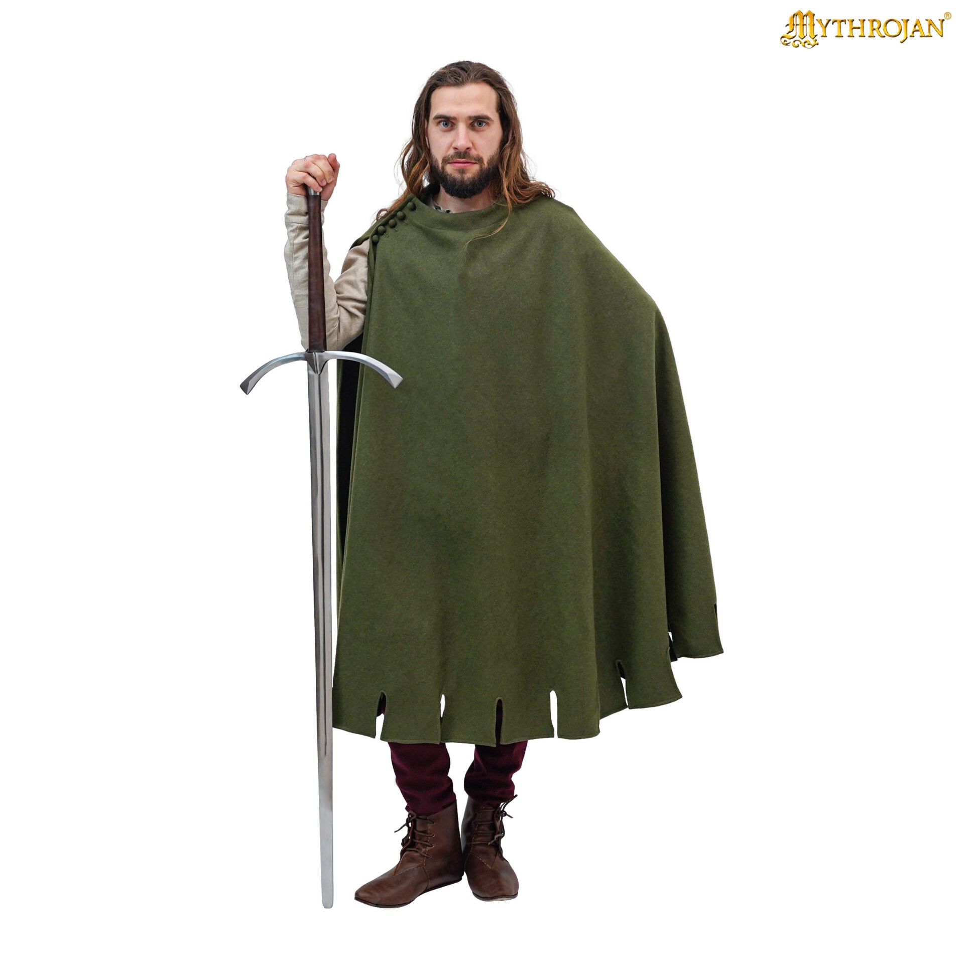 Capa medieval para hombre — lana reciclada, corte semicircular y botones cosidos a mano - imagen 8