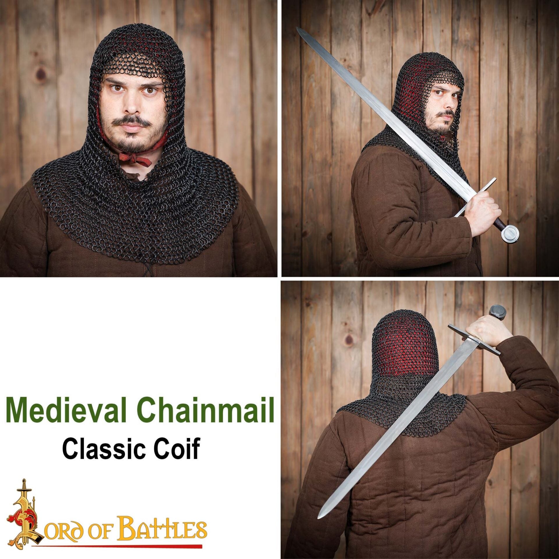 Capucha de malla medieval 10 mm — acero 16 gauge para LARP y cosplay - imagen 10