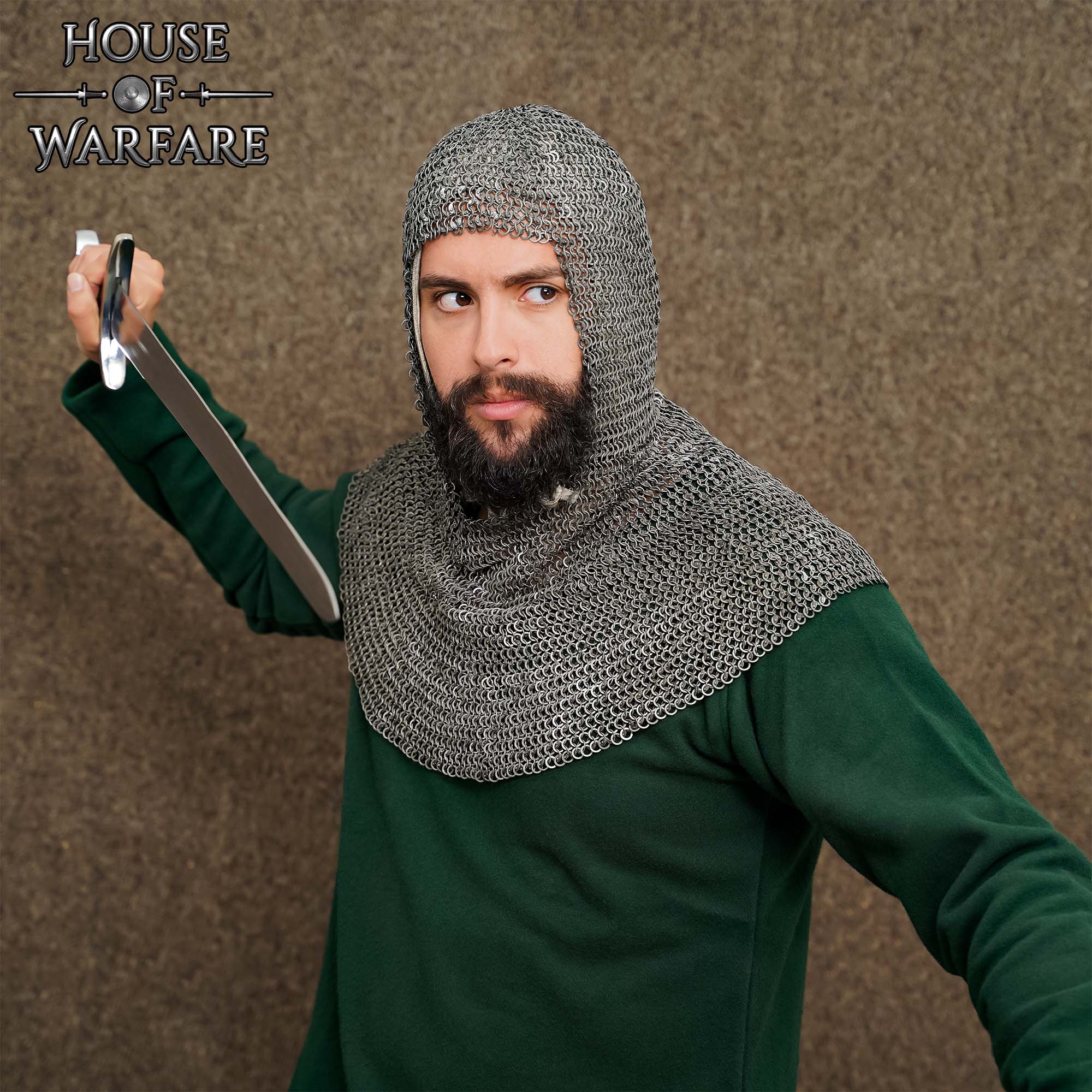 Cofia de Cota de Malla con Anillos Redondos Remachados de 6 Mm y Anillos Sólidos Planos Alternos, Acero Dulce de Calibre 18 - Capucha de Armadura Medieval para Larp, Cosplay y Disfraces de Cine - Discontinued - Imagen 5