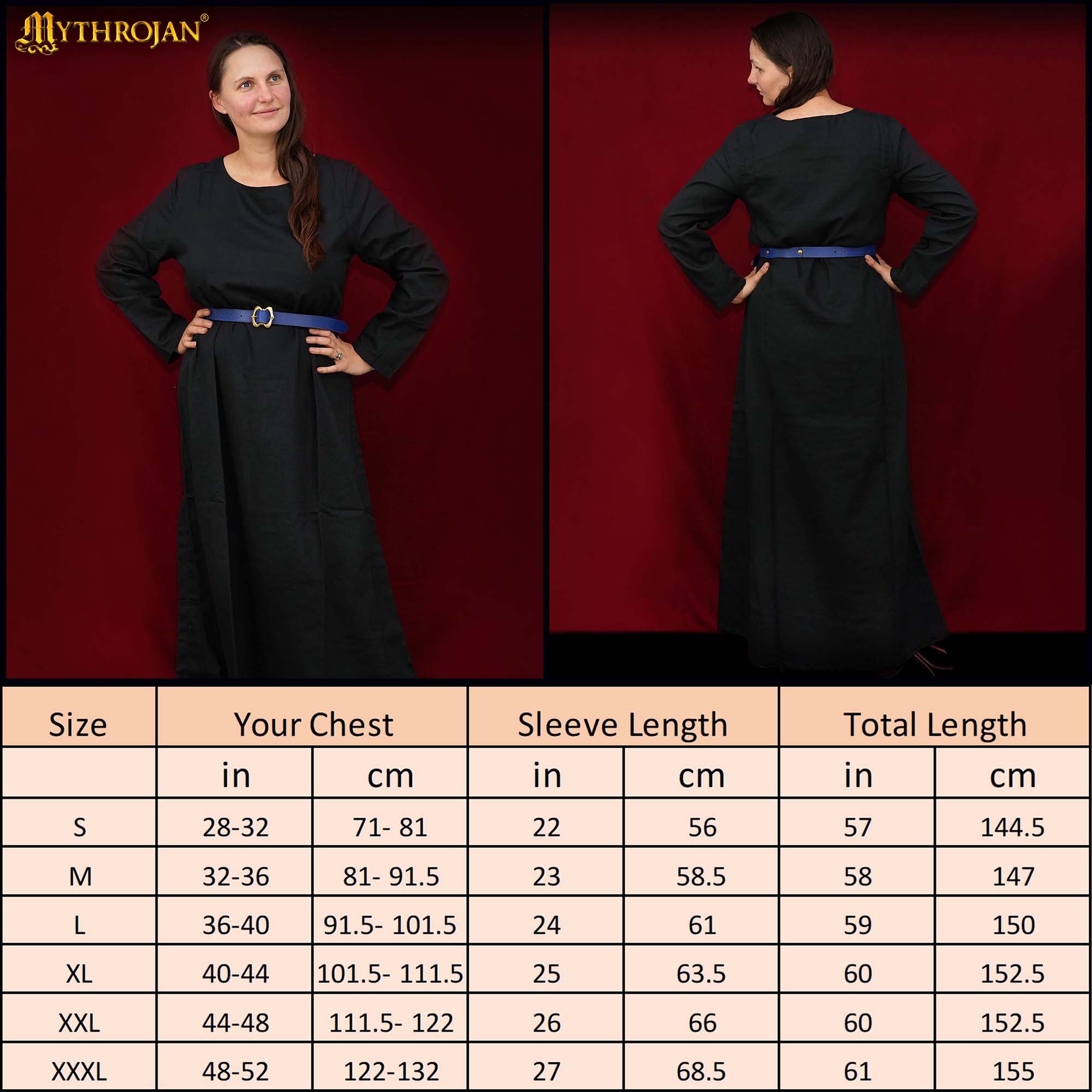 Vestido medieval 100% algodón, largo para LARP y recreación - imagen 3