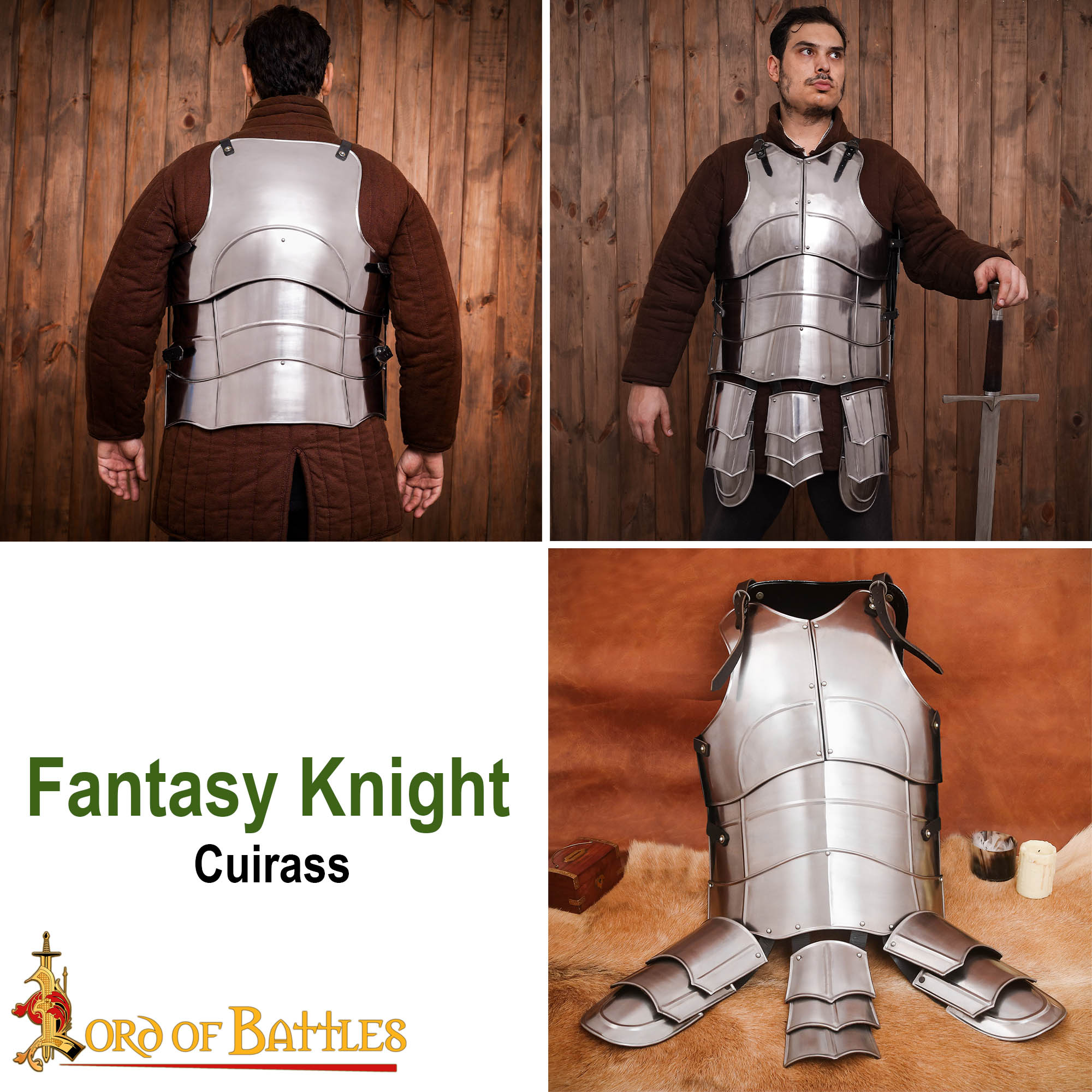Coraza medieval de acero calibre 18 con tassets y placa inguinal - imagen 7