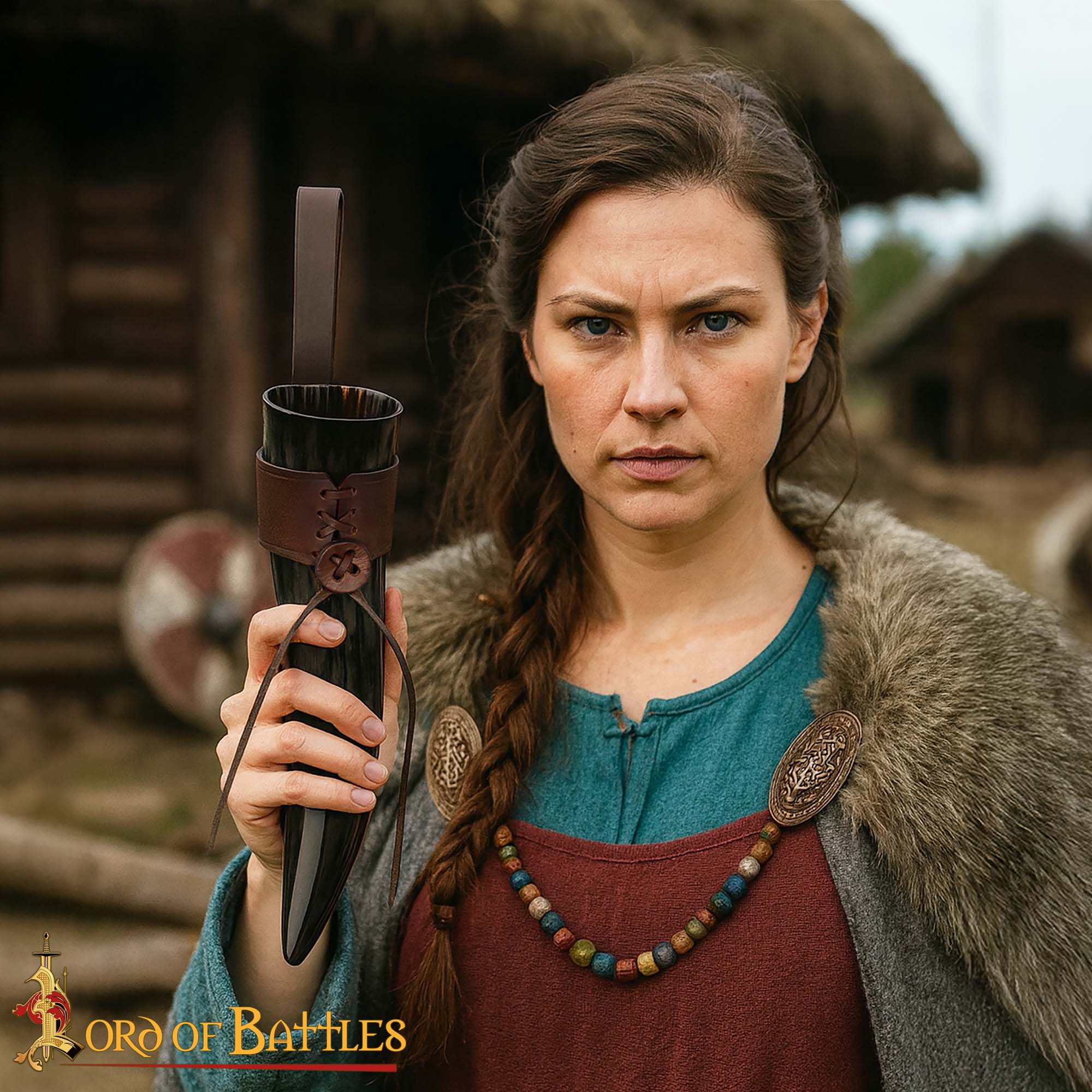 Cuerno de beber vikingo con funda de cuero - imagen 9