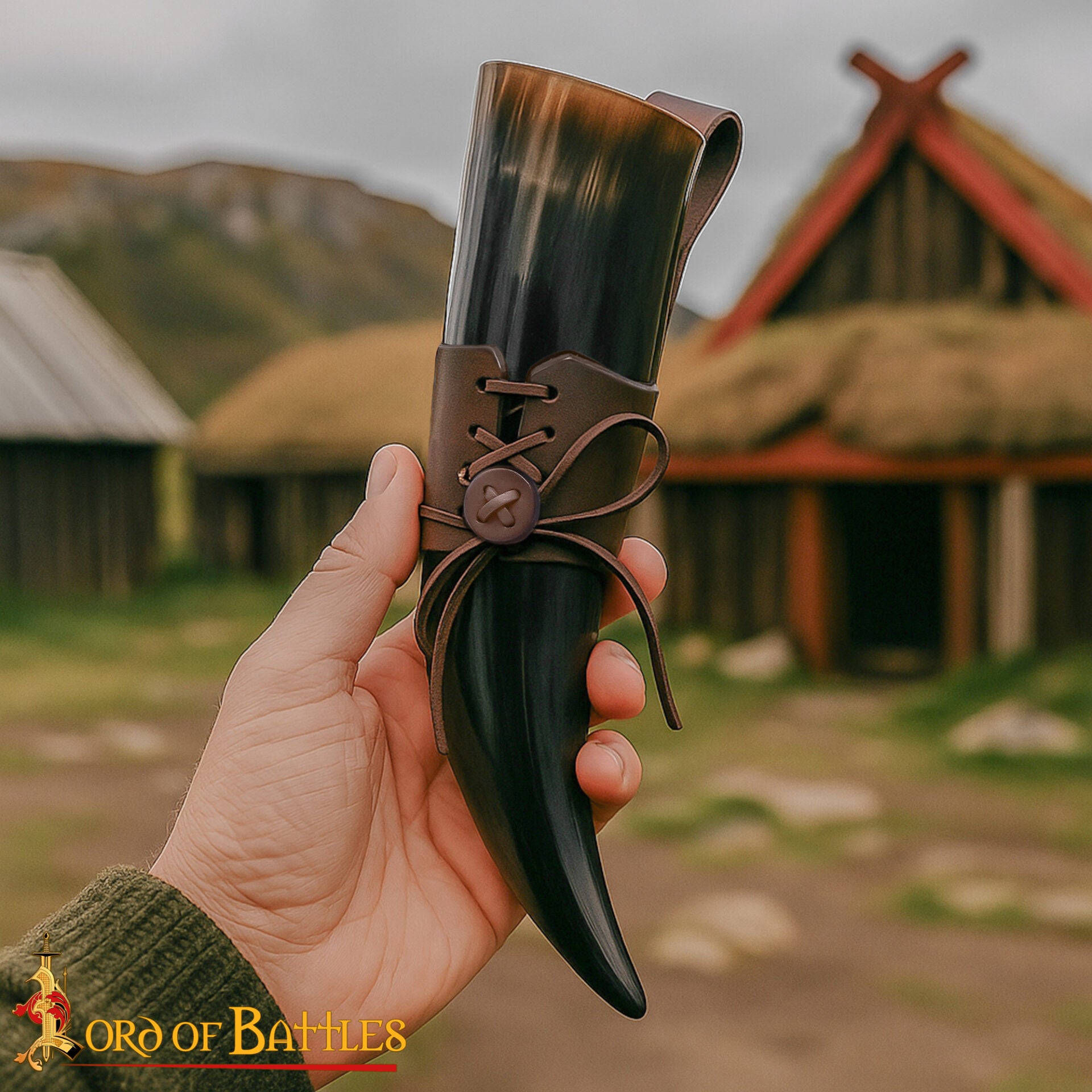 Cuerno de beber vikingo con funda de cuero - 400 ml