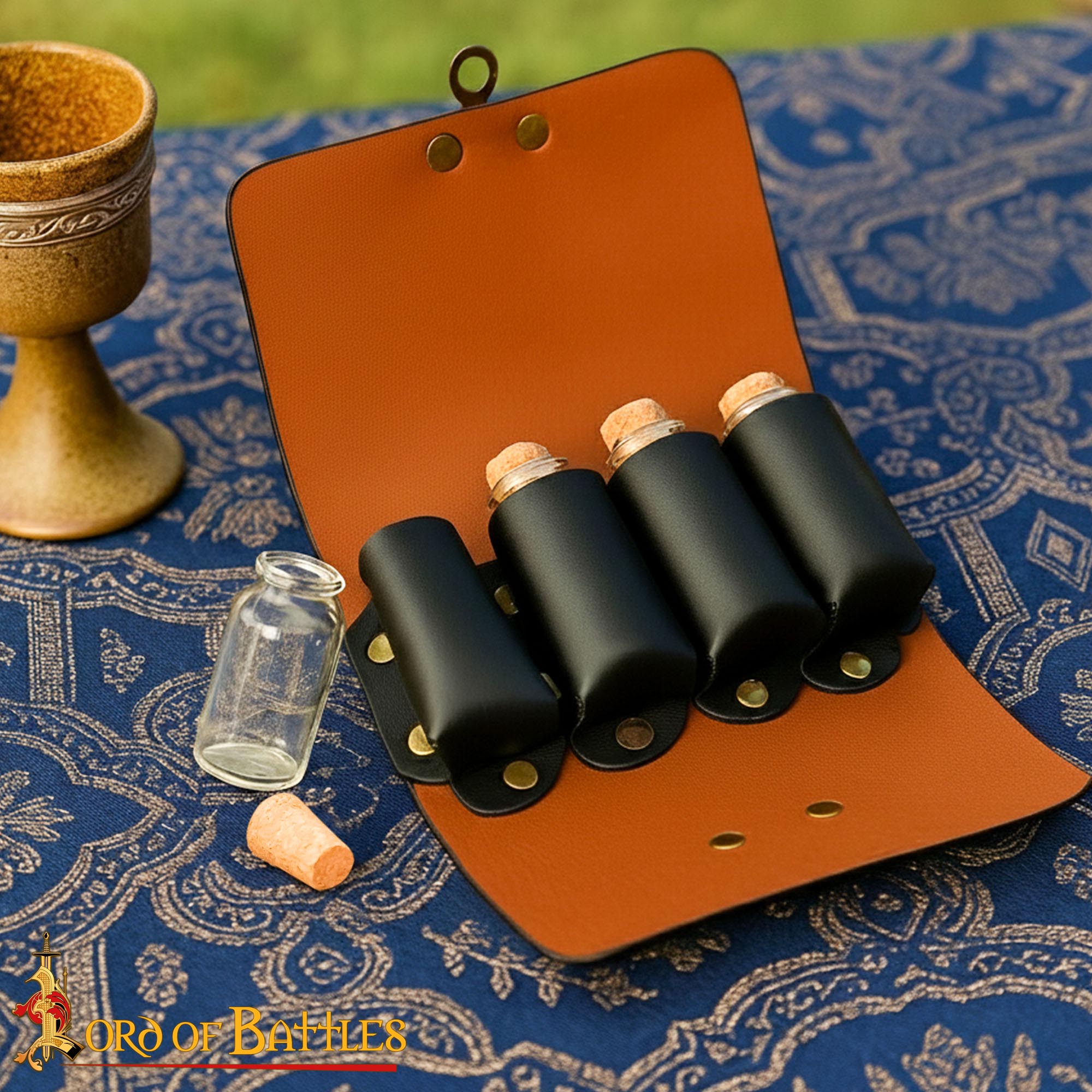 Bolsa de pociones de cuero con 4 frascos - Marrón