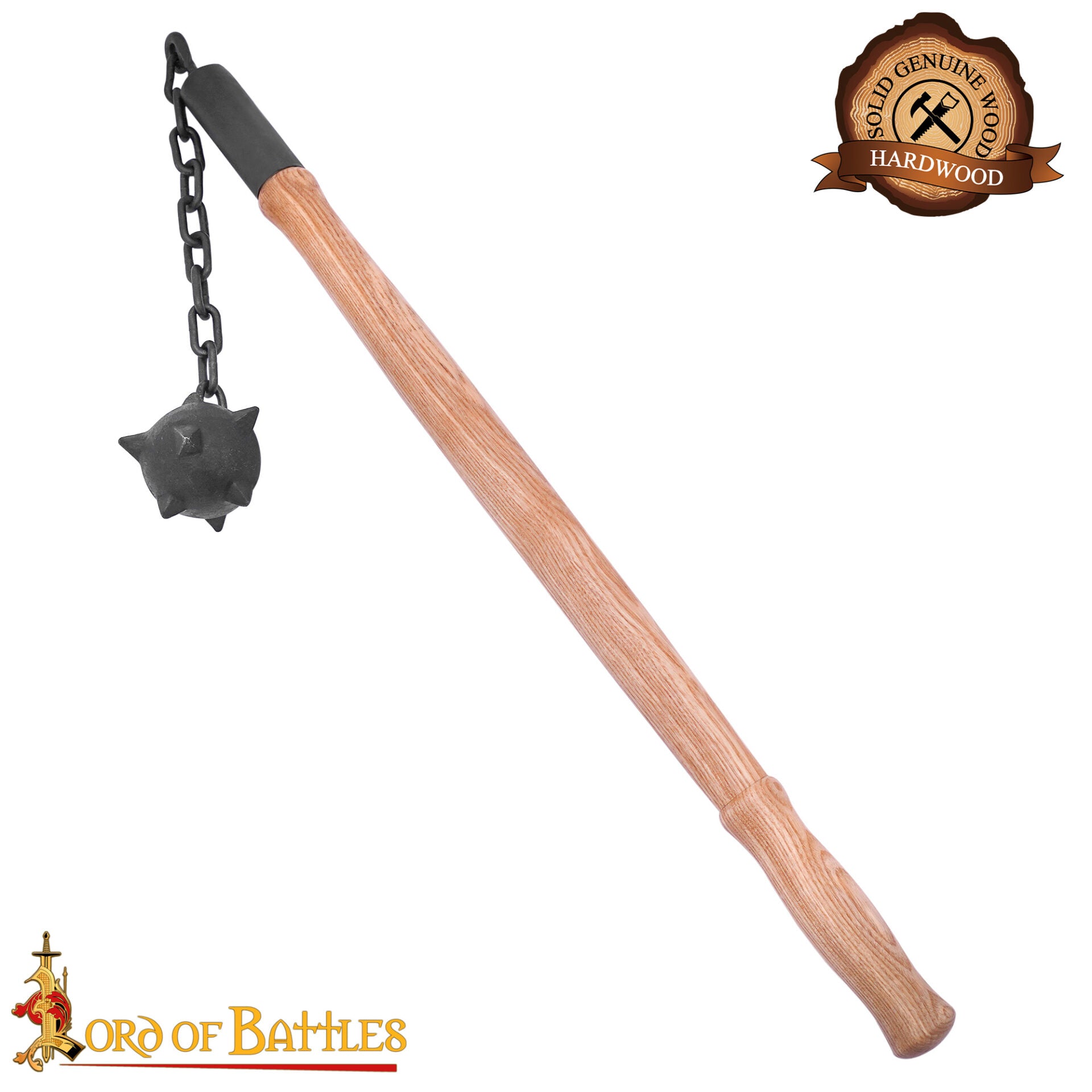 Imagen única de: Maza de cadena medieval tardía con bola con púas y mango de madera