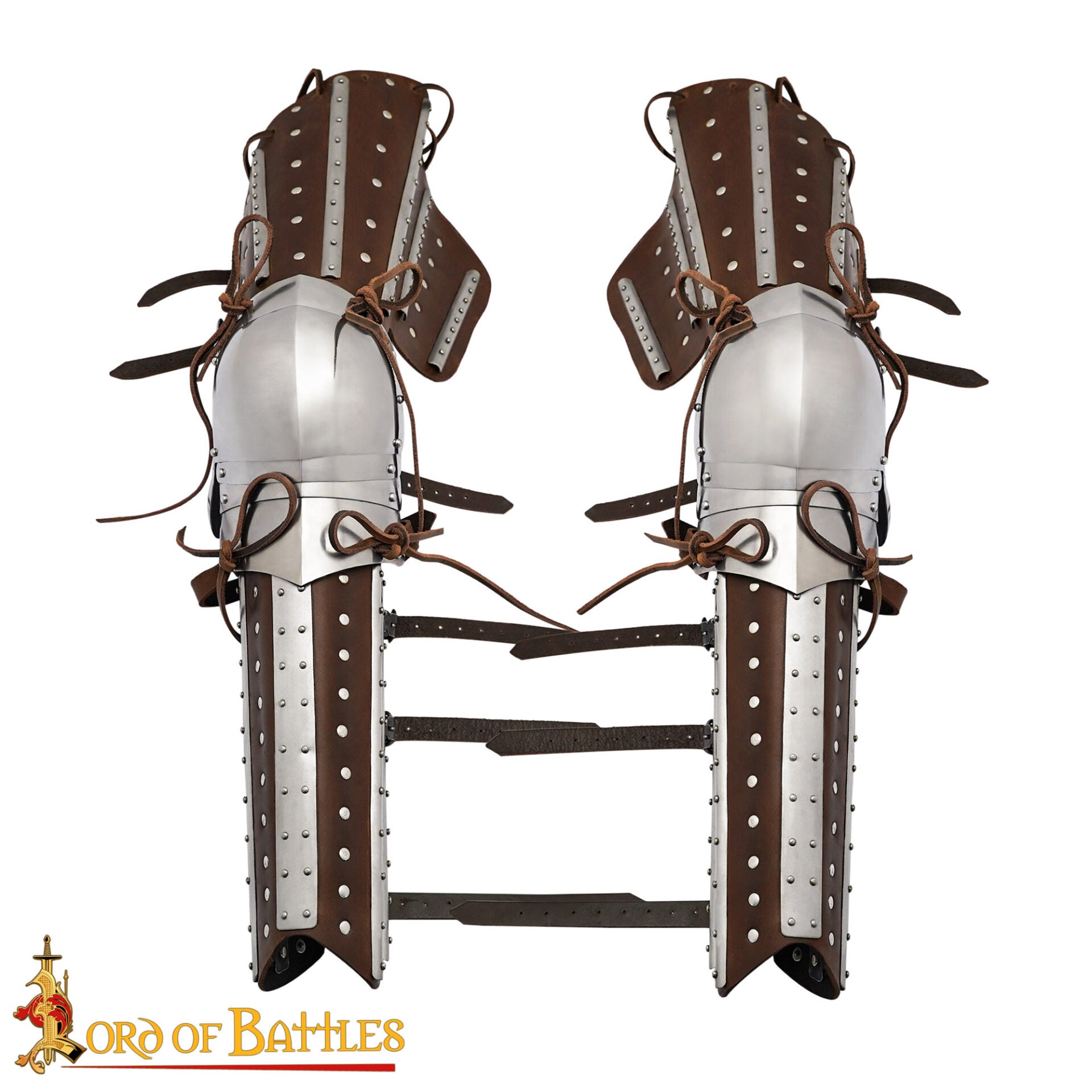 Imagen única de: Armadura Medieval de Piernas Entablilladas - Acero Pulido Calibre 16 con Correas de Cuero - Ajuste Regulable