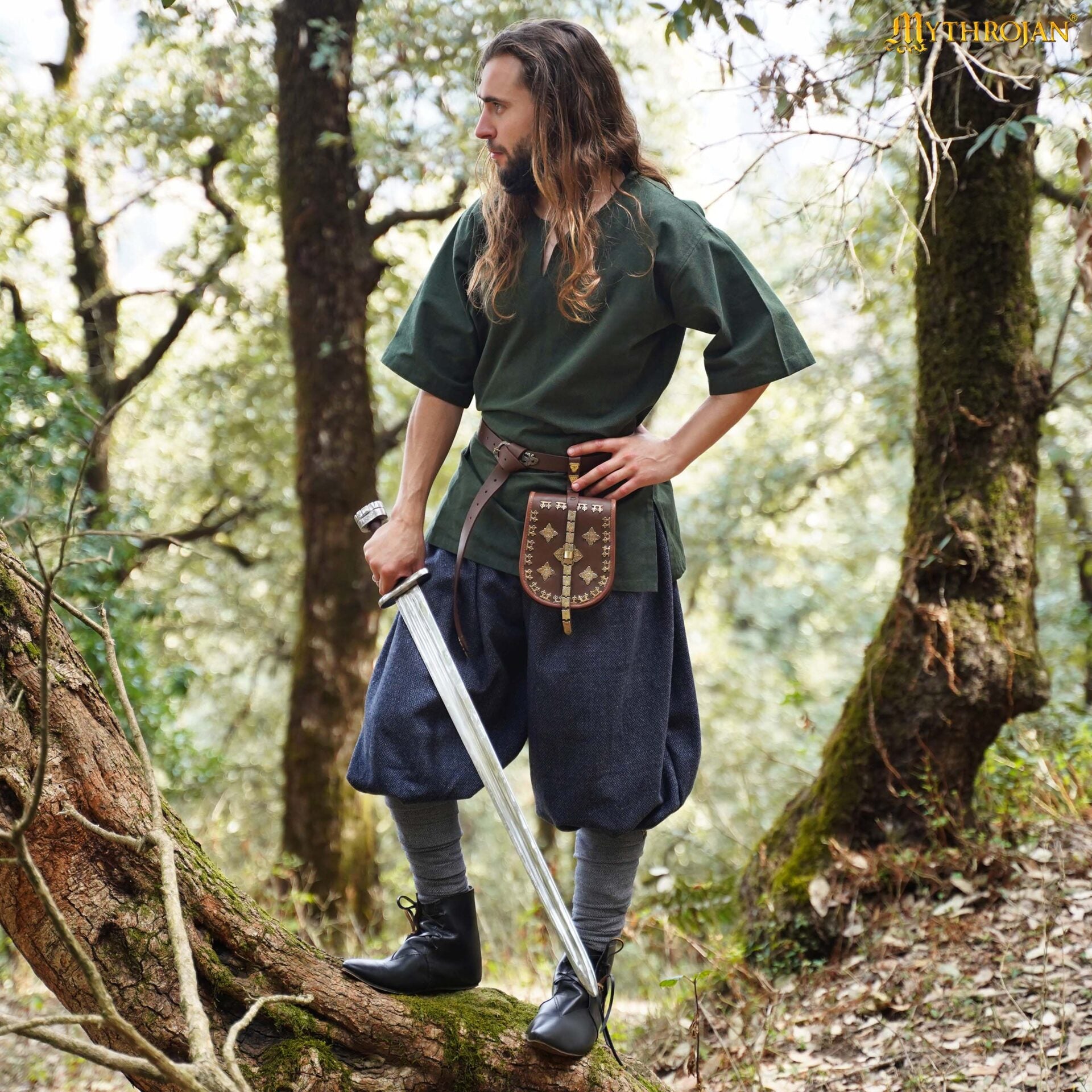 Imagen única de: Túnica vikinga Ragnar de algodón, manga corta para LARP y teatro