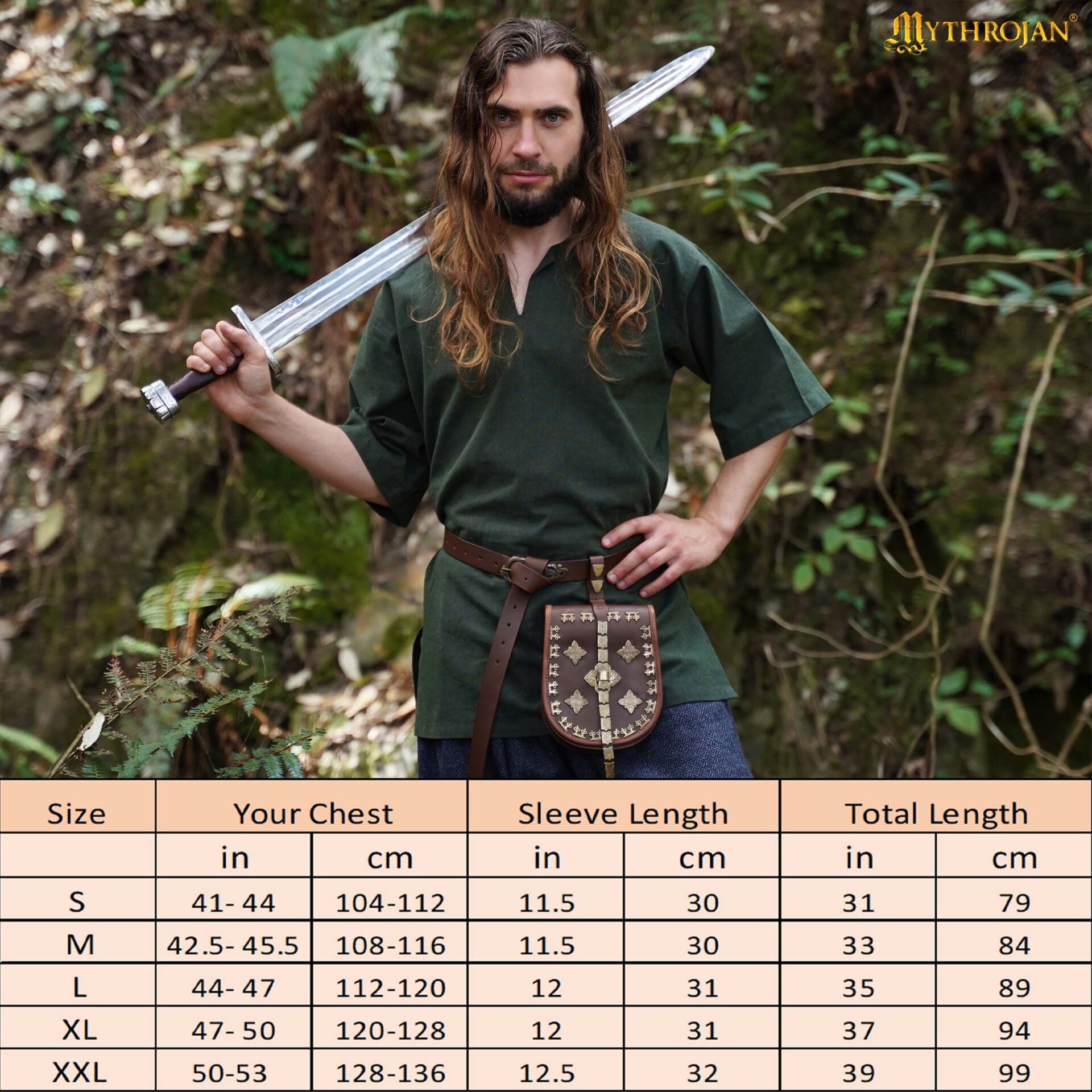 Imagen única de: Túnica vikinga Ragnar de algodón, manga corta para LARP y teatro
