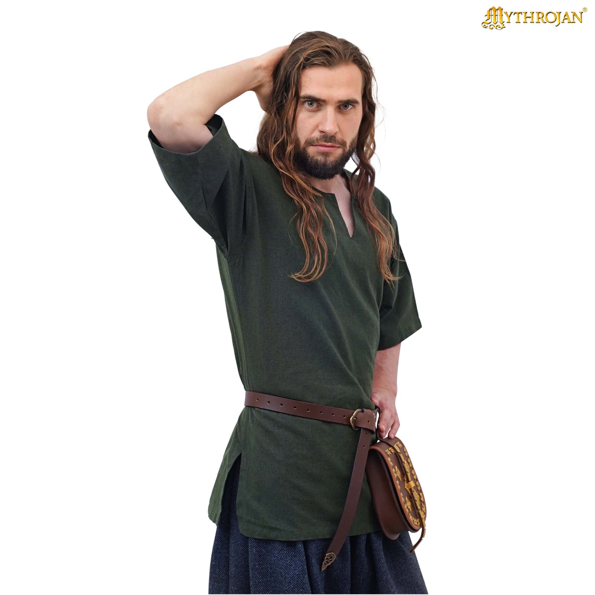 Imagen única de: Túnica vikinga Ragnar de algodón, manga corta para LARP y teatro
