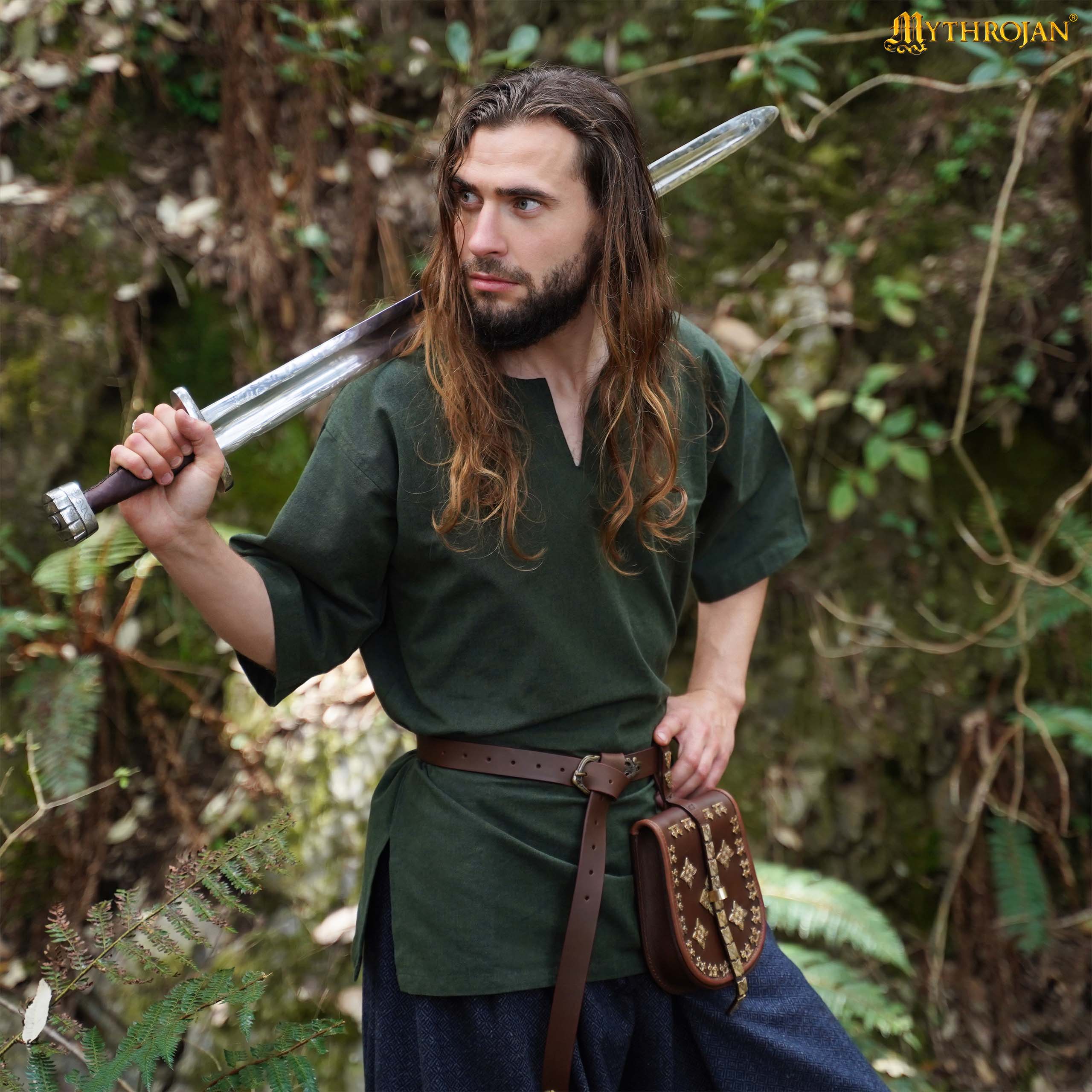 Imagen única de: Túnica vikinga Ragnar de algodón, manga corta para LARP y teatro