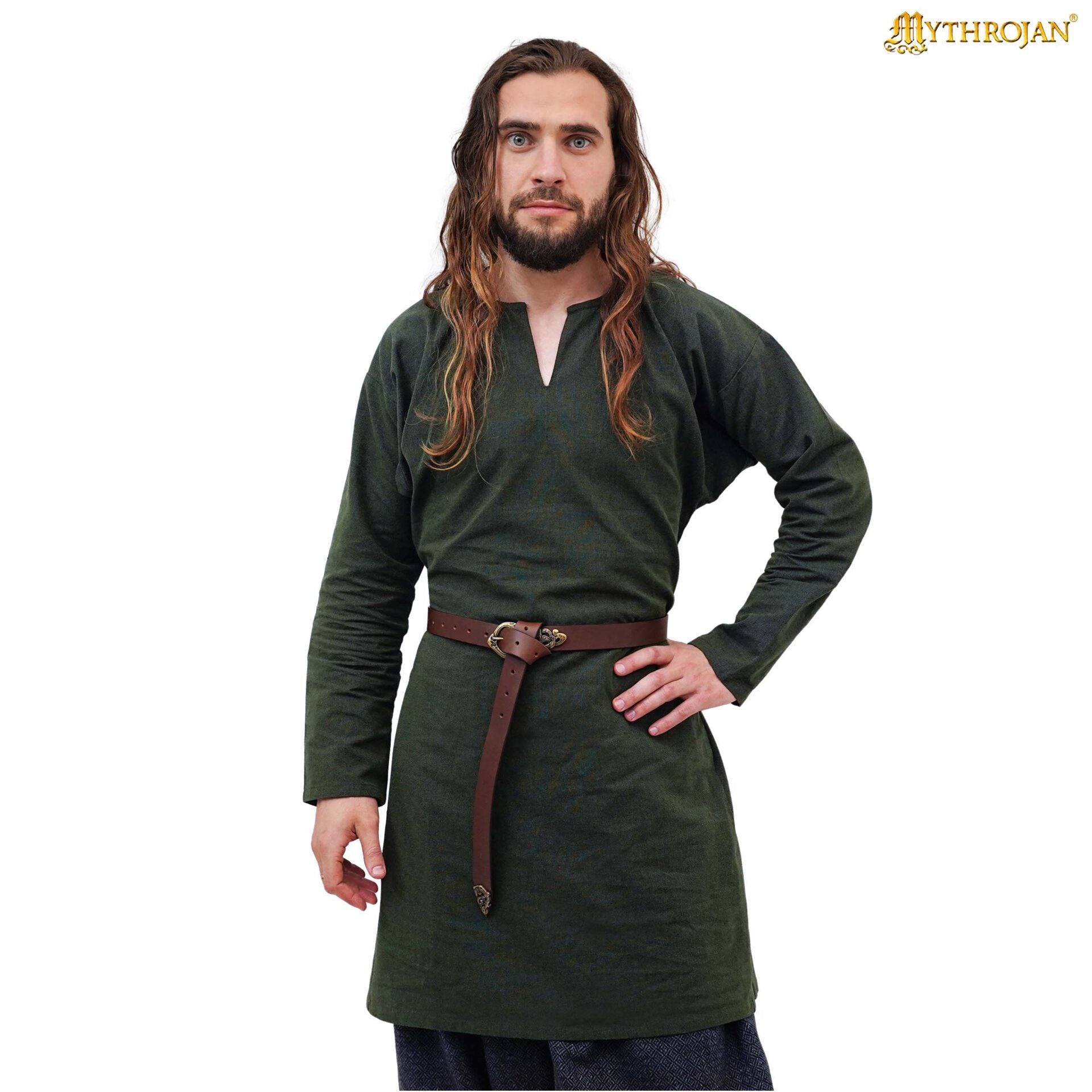 Túnica vikinga "Bjorn" en chambray 100% algodón, con cuñas laterales - imagen 4