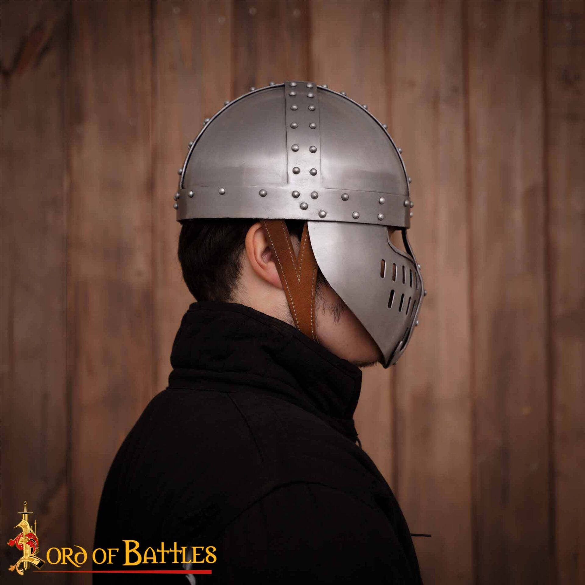 Imagen única de: Casco Normando Spangenhelm del Siglo Xii-xiii con Protector Facial - Armadura Medieval de Acero Dulce de Calibre 16