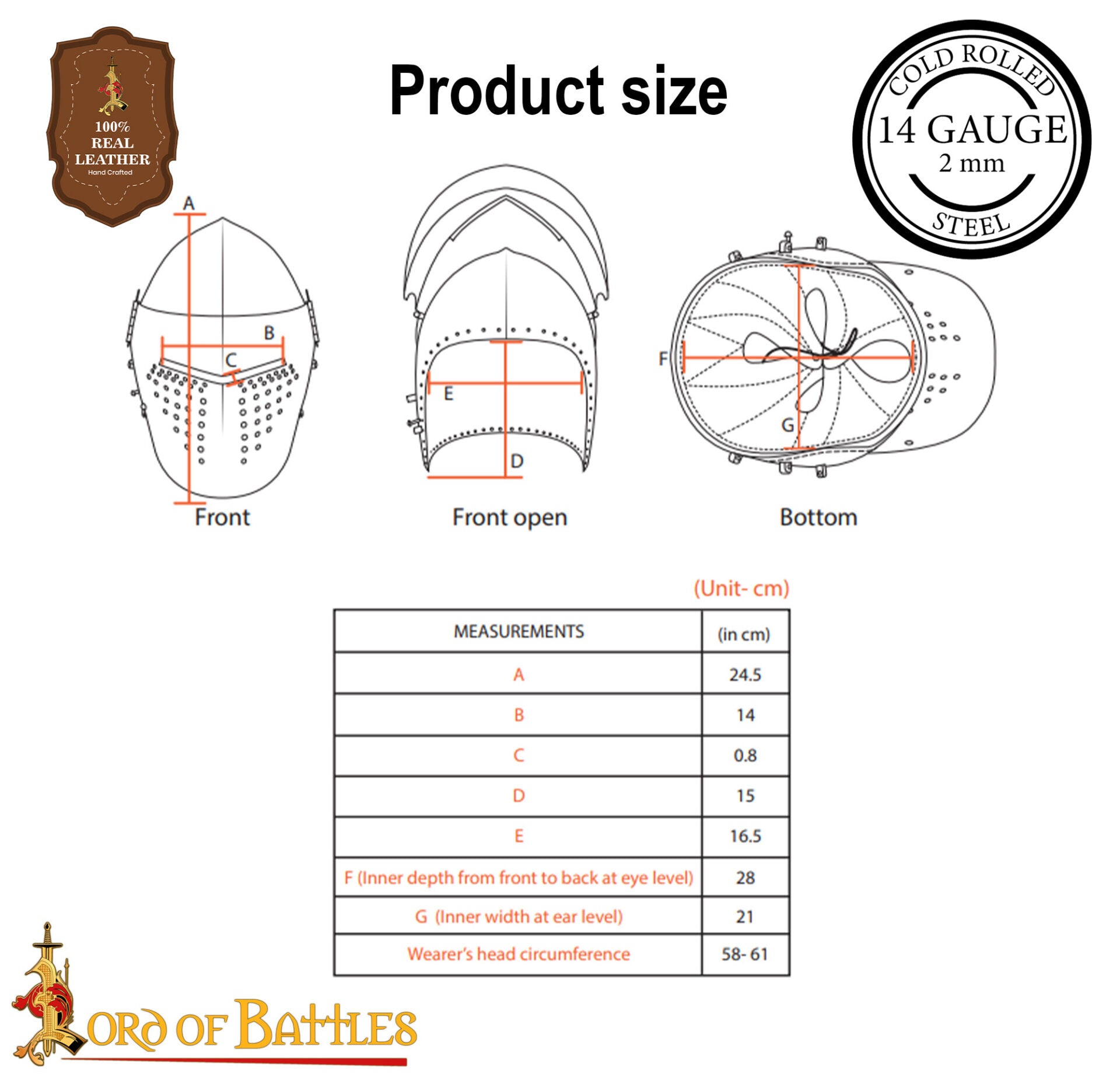 Imagen única de: Casco Bascinet Medieval de Visera Completa Calibre 14