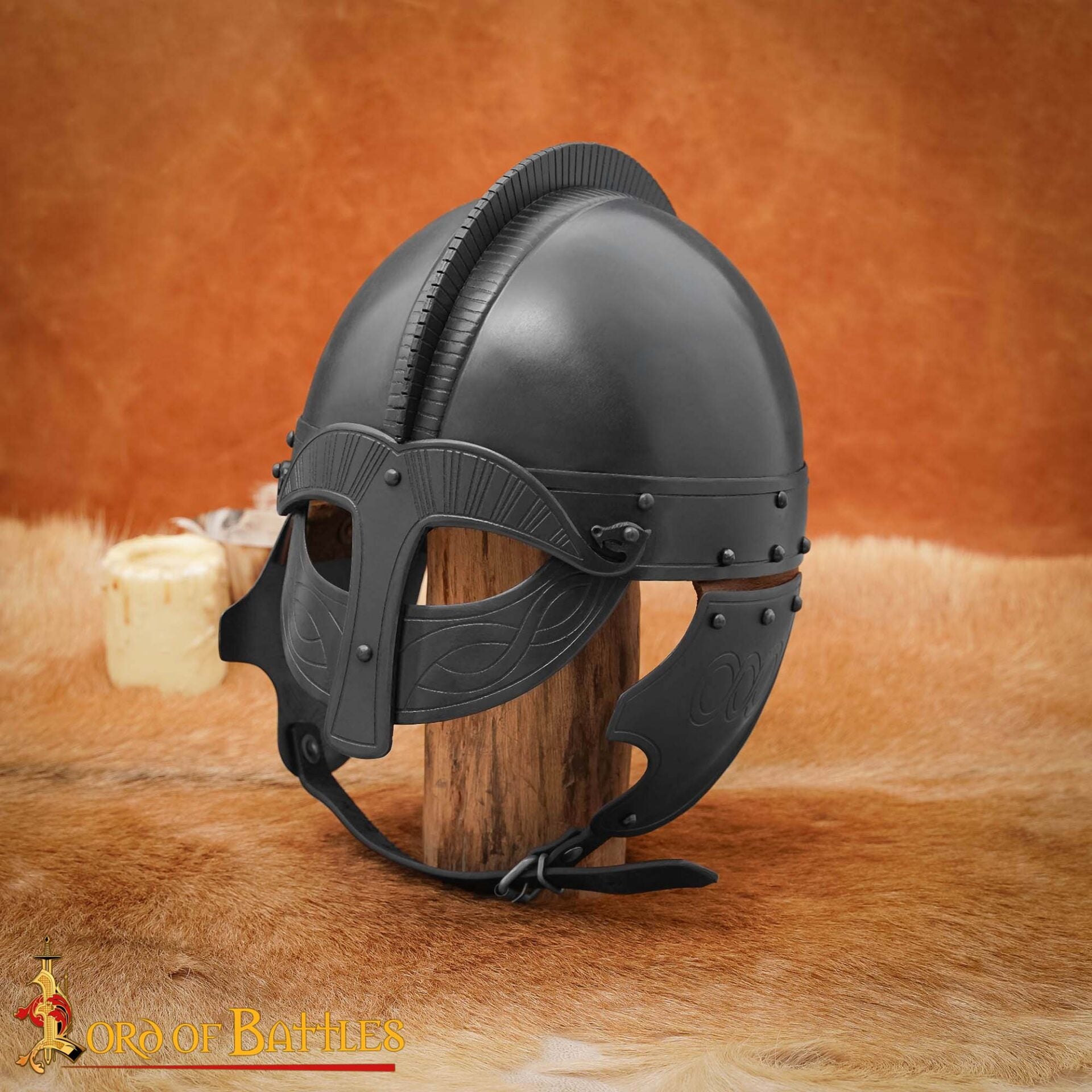 Imagen única de: Casco de Acero Ennegrecido Inspirado en Viking Vendel con Forro Acolchado Calibre 16