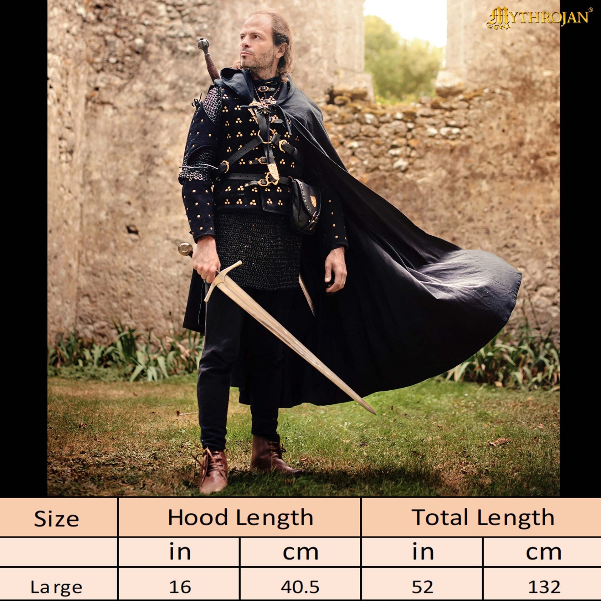 Capa medieval con capucha 100% algodón para LARP y recreación - imagen 14