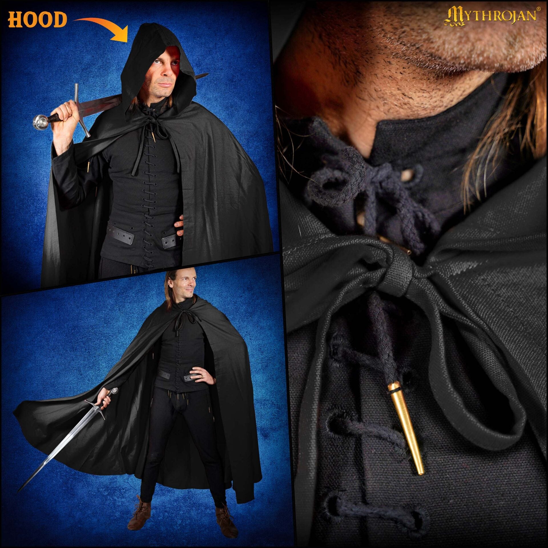 Capa medieval con capucha 100% algodón para LARP y recreación - imagen 12