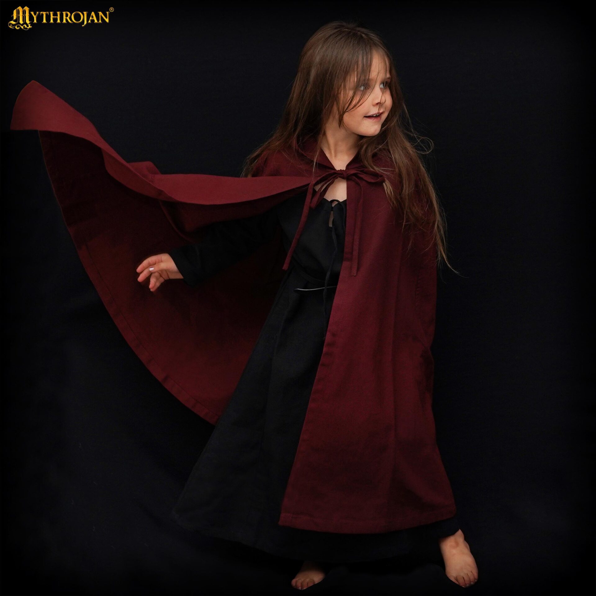 Capa medieval con capucha 100% algodón para LARP y recreación - Marrón - kids-110