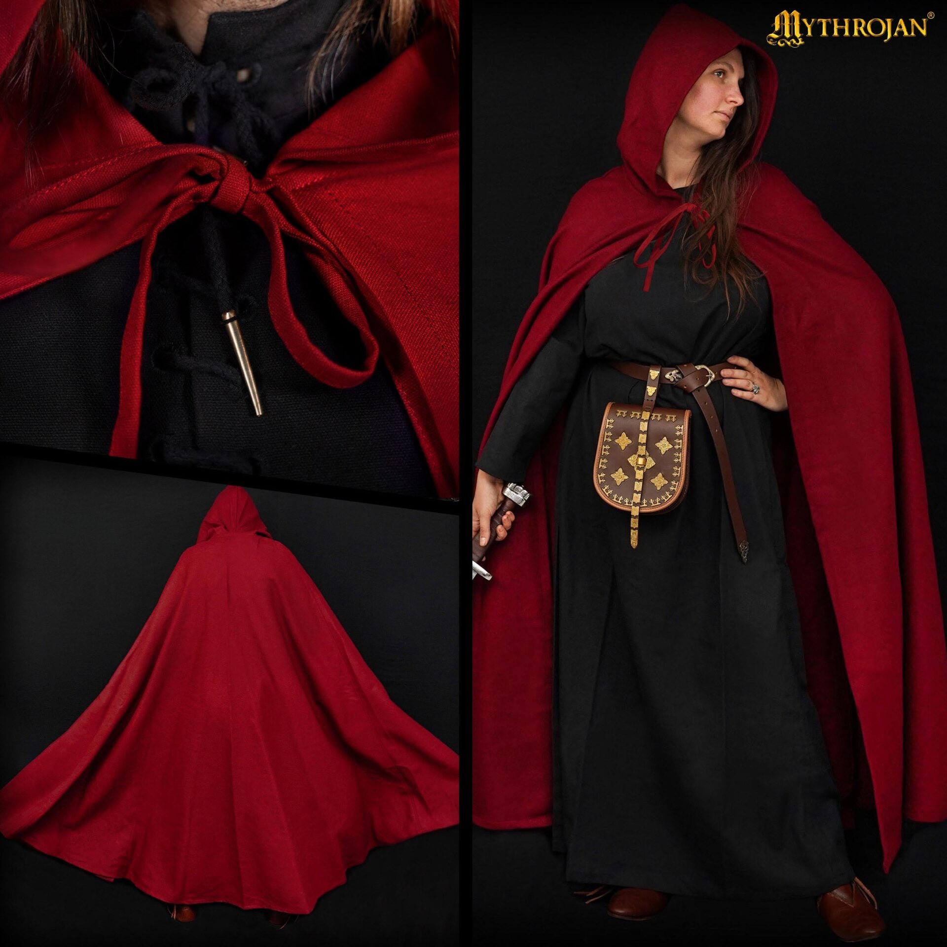 Capa medieval con capucha 100% algodón para LARP y recreación - imagen 8