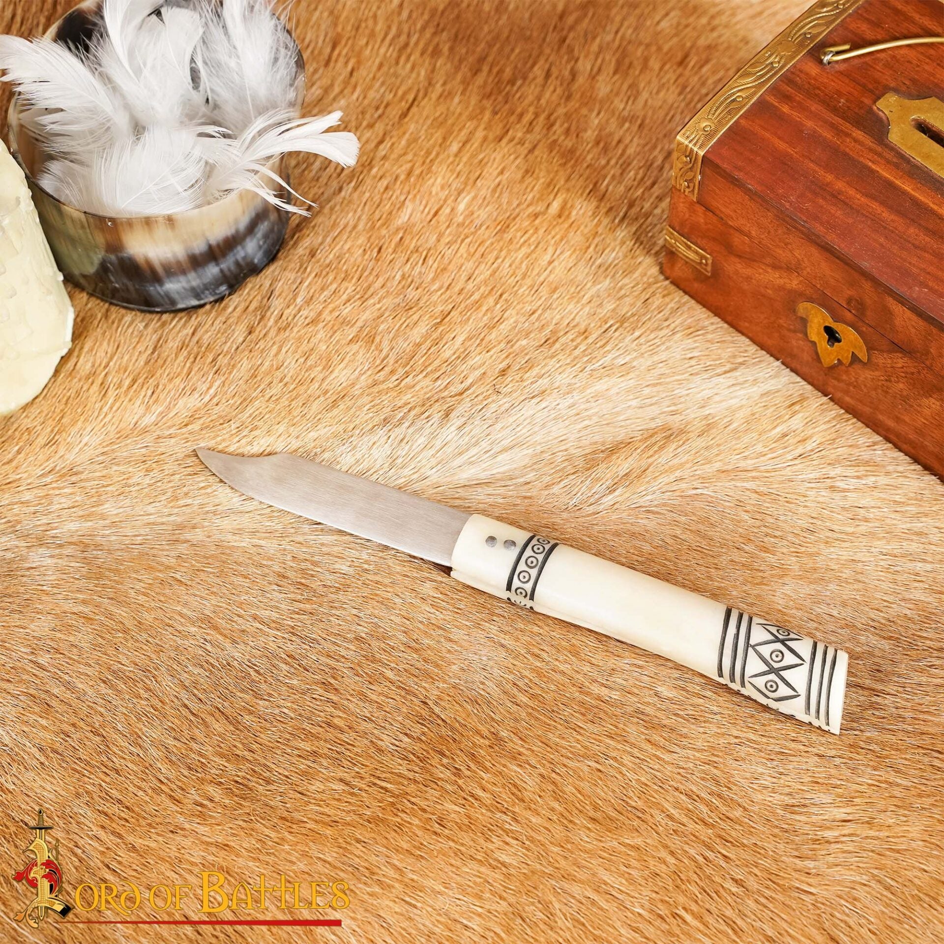 Imagen única de: Cuchillo Plegable Forjado a Mano con Mango de Hueso - Hoja de Acero Inoxidable Pulido de 20 Cm