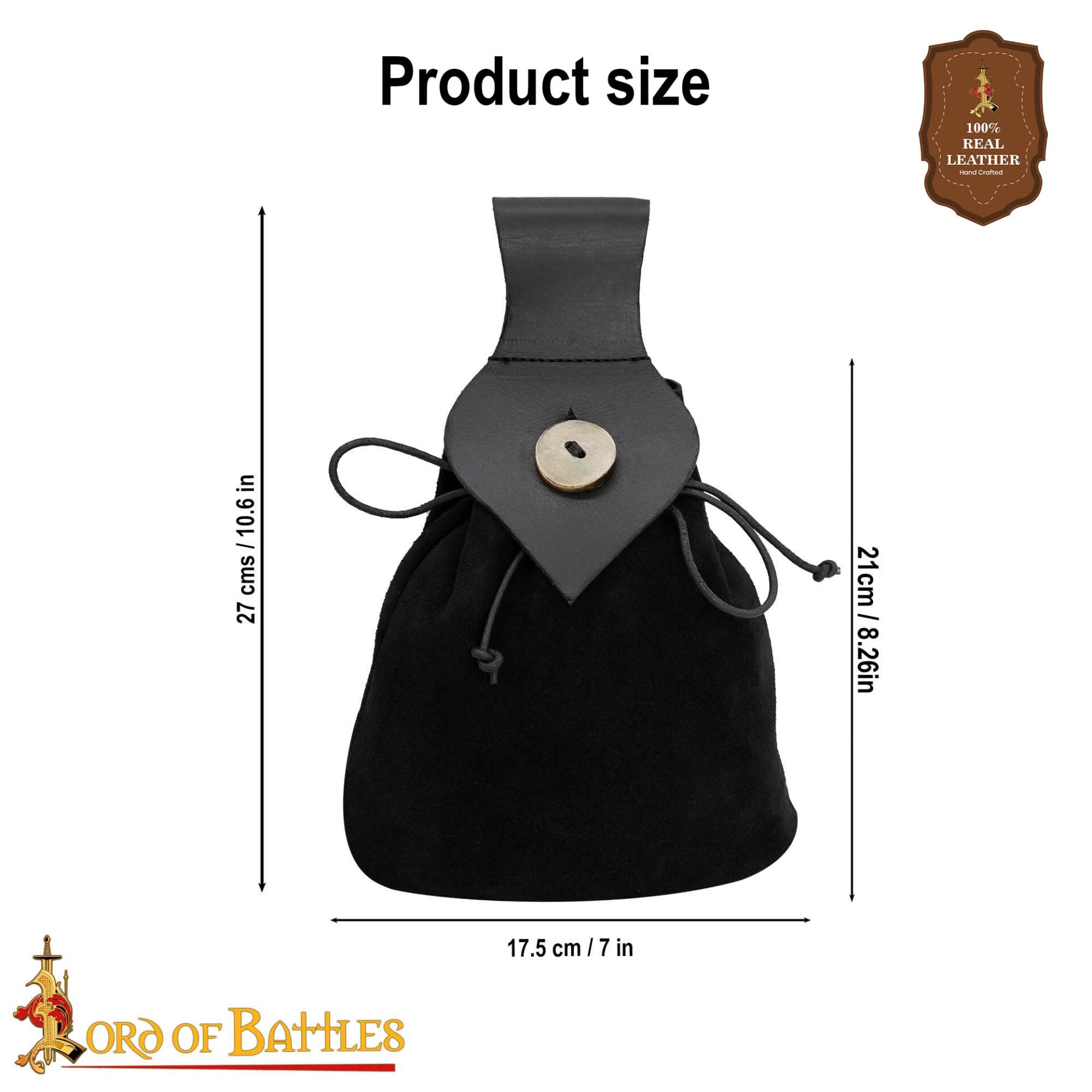 Bolsa de cinturón medieval en cuero y ante con botón de cuerno - imagen 4