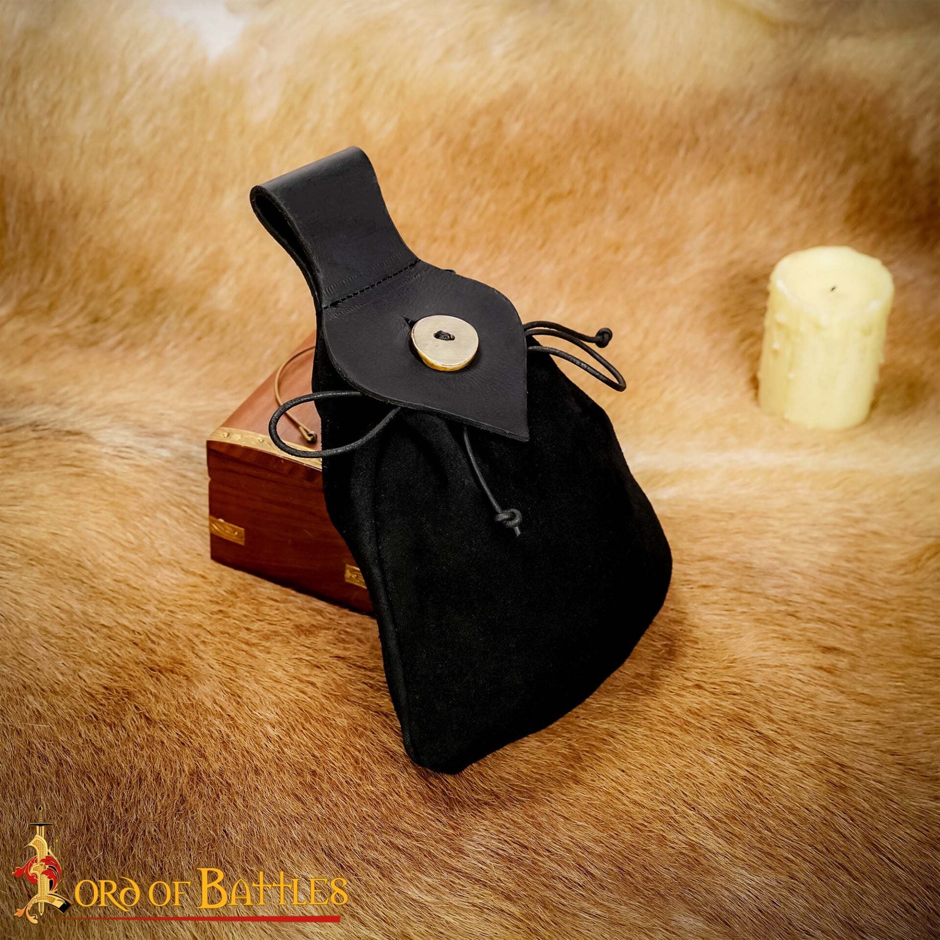 Bolsa de cinturón medieval en cuero y ante con botón de cuerno - imagen 6