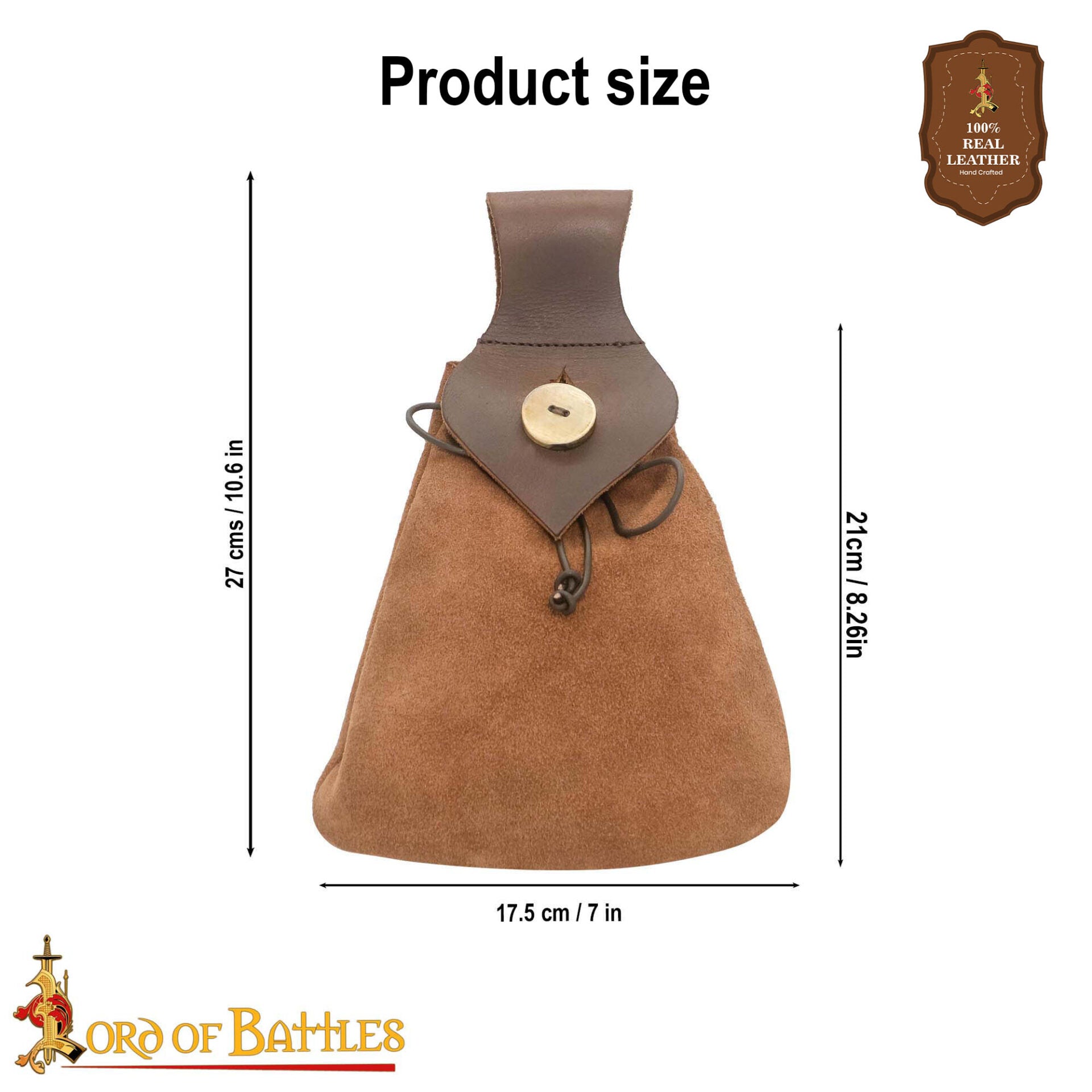 Bolsa de cinturón medieval en cuero y ante con botón de cuerno - imagen 9