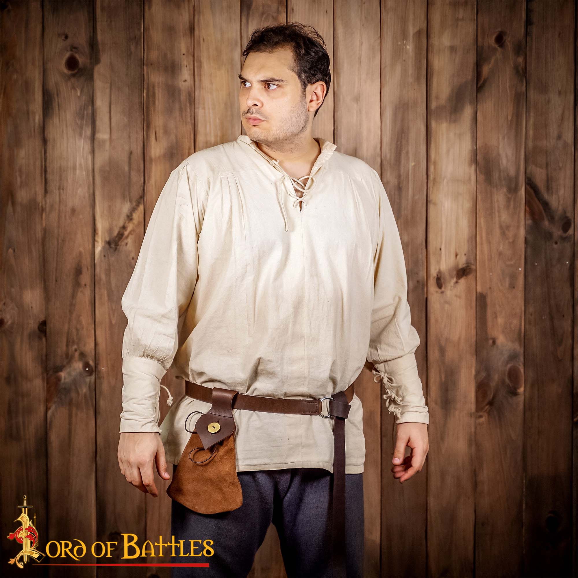 Bolsa de cinturón medieval en cuero y ante con botón de cuerno - imagen 11
