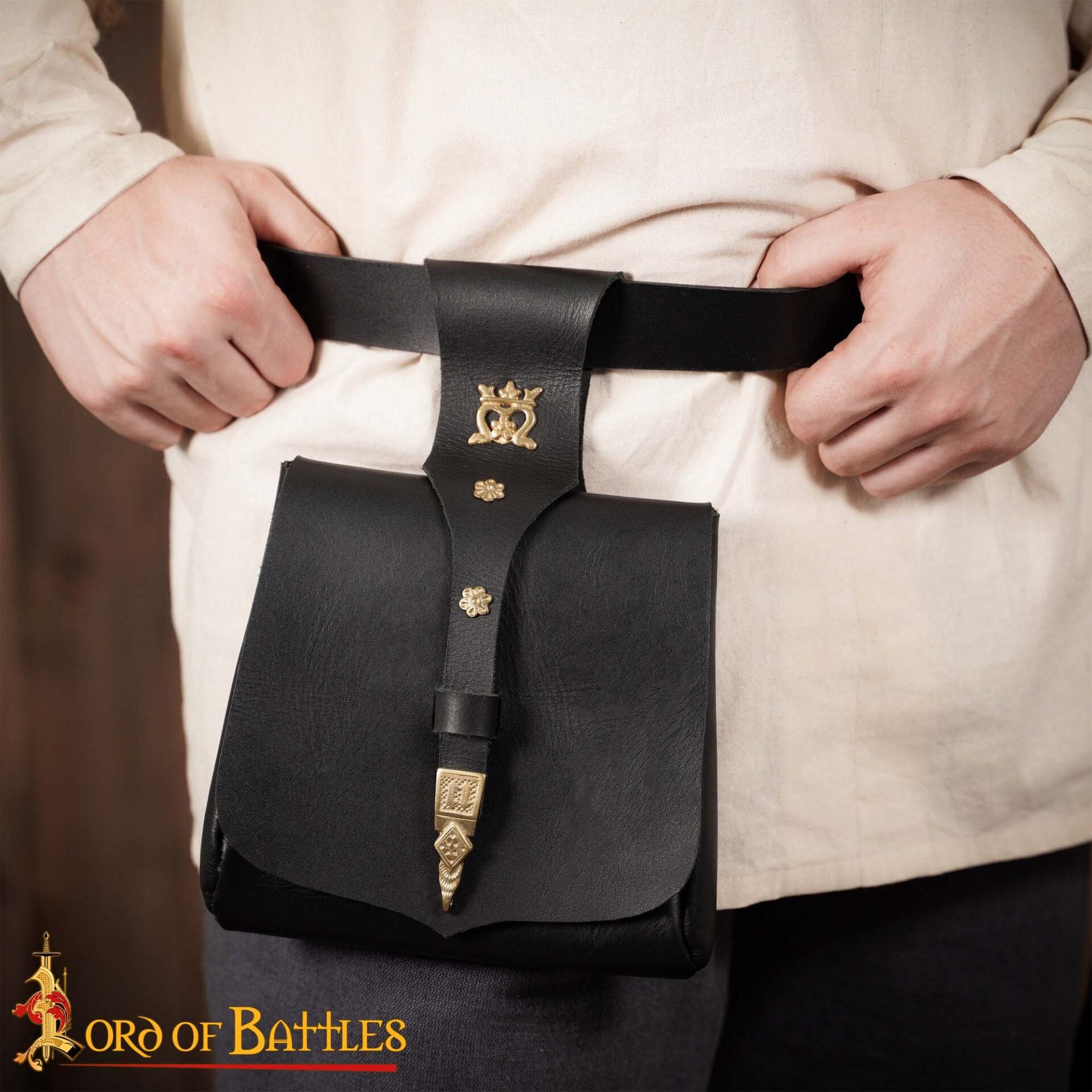 Bolsa de cinturón medieval King's Courtier de cuero con detalles de latón - imagen 16