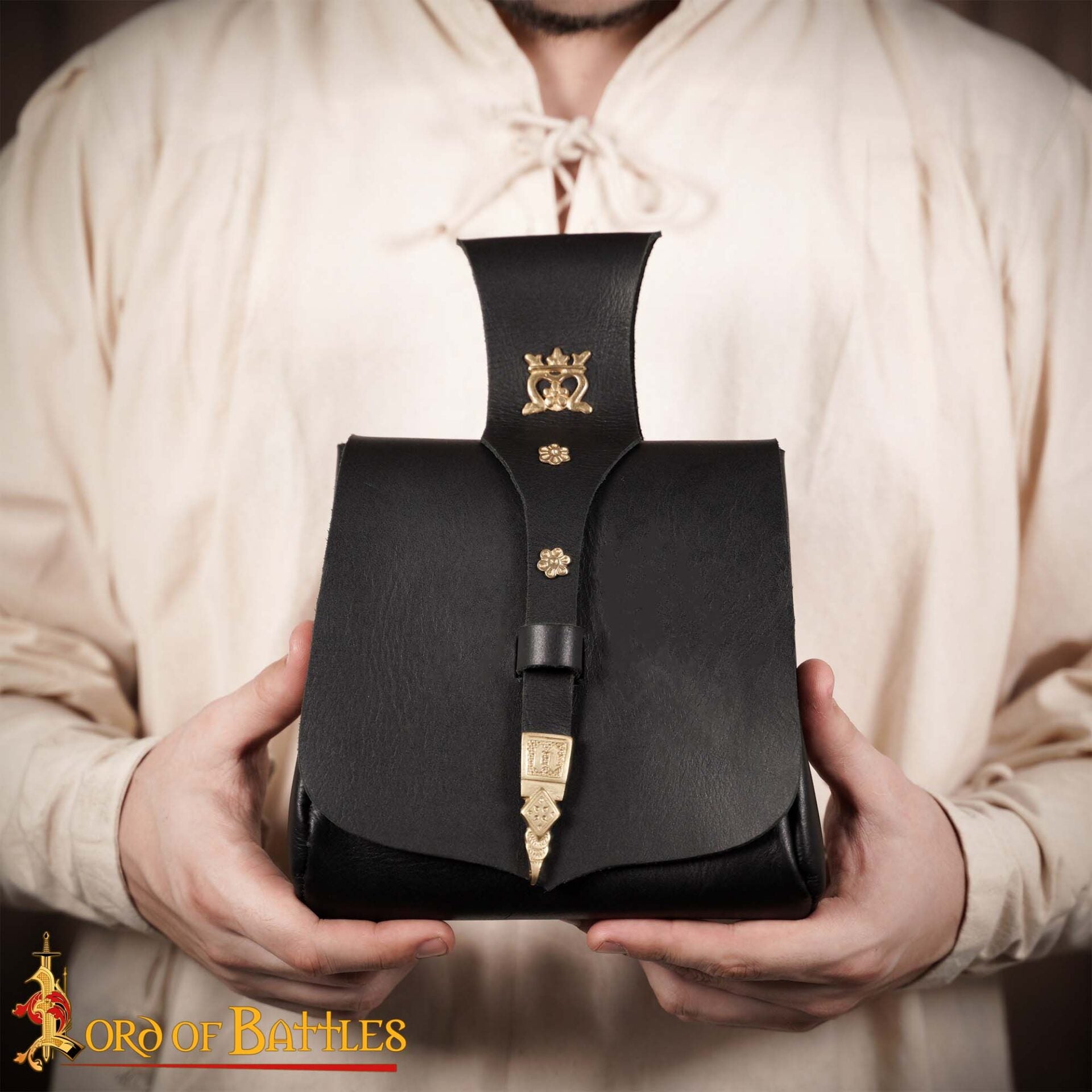 Bolsa de cinturón medieval King's Courtier de cuero con detalles de latón - imagen 19