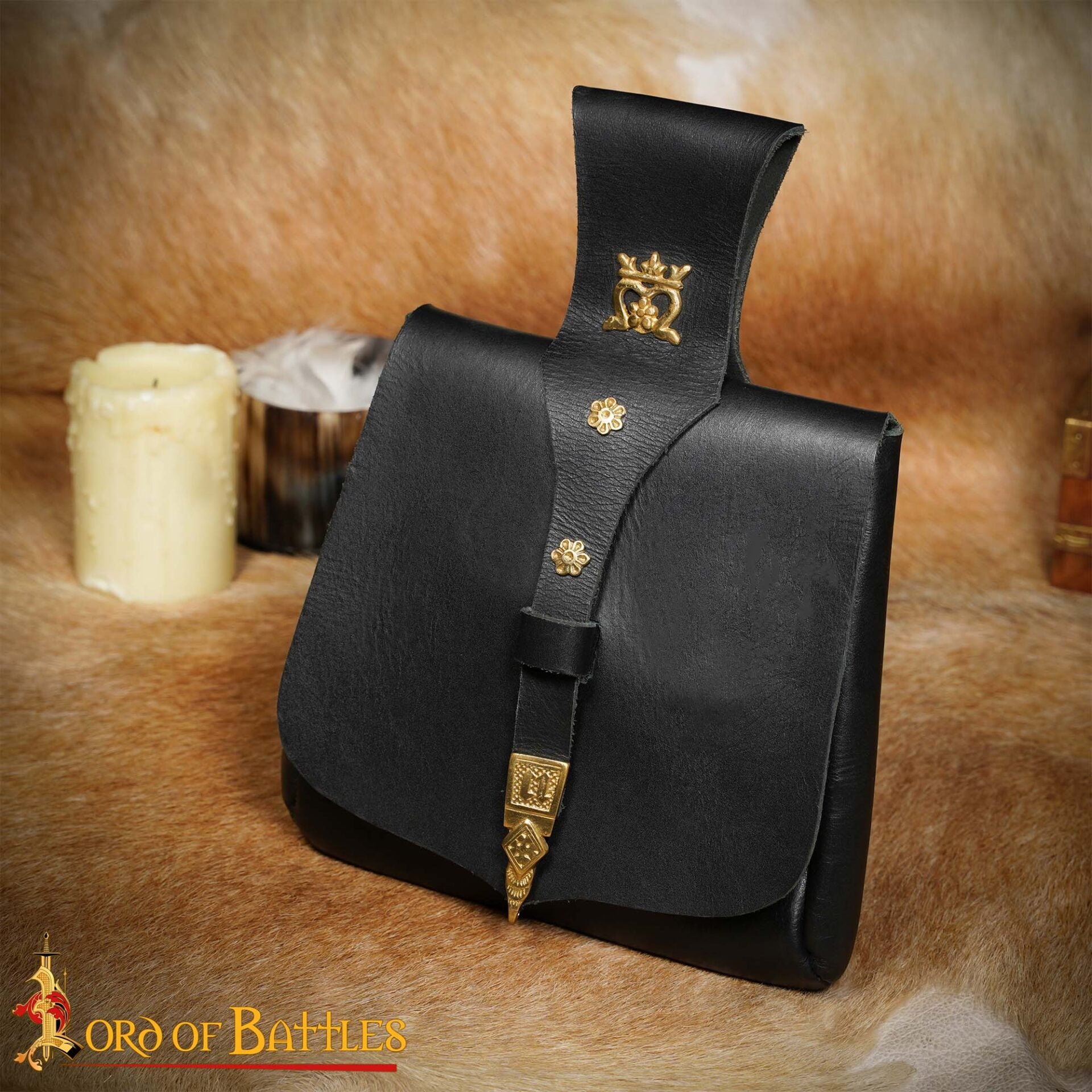 Bolsa de cinturón medieval King's Courtier de cuero con detalles de latón - imagen 10