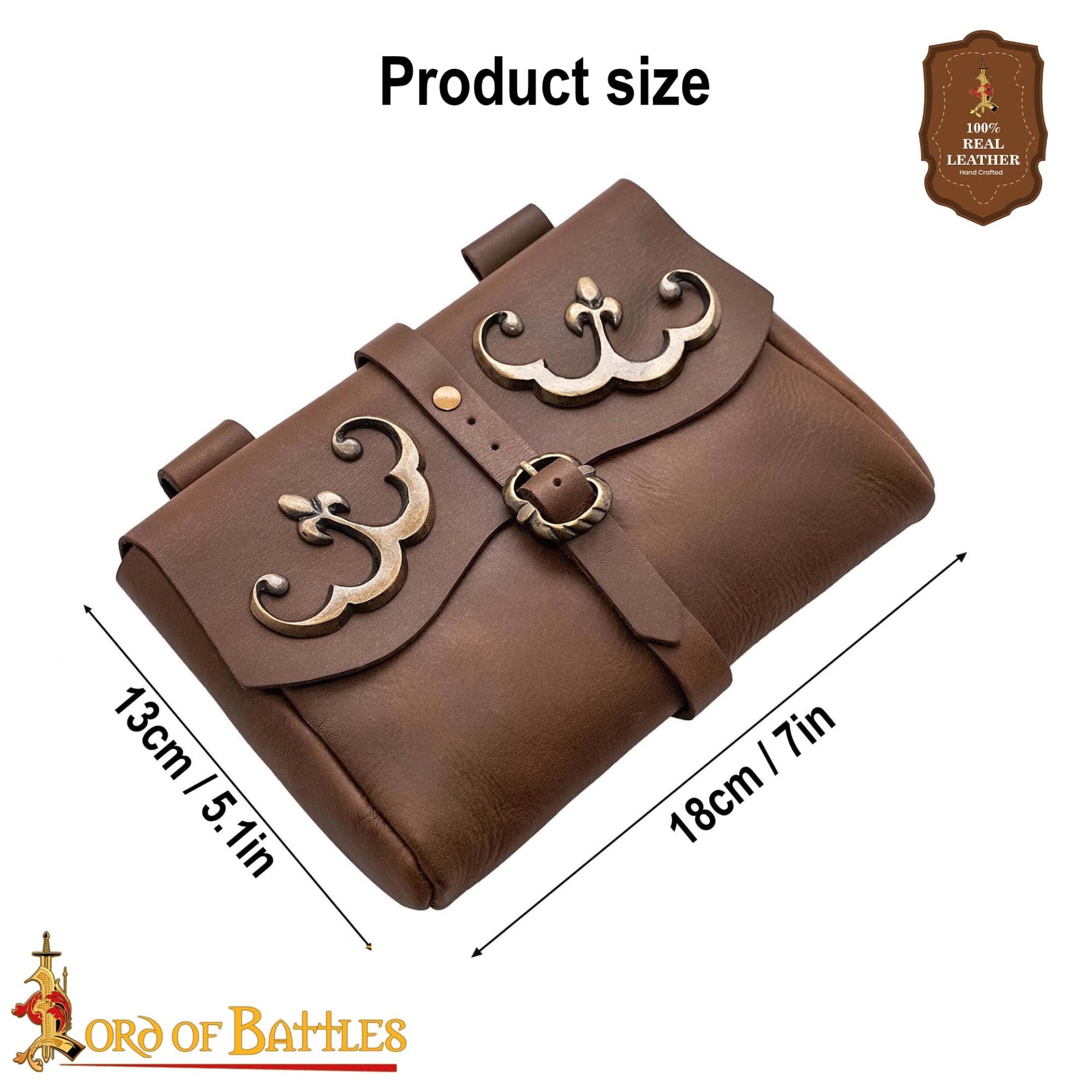 Imagen única de: Bolsa de cinturón medieval de cuero con adornos de latón