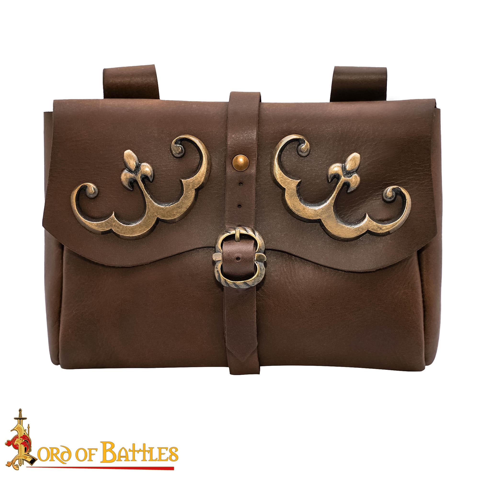 Imagen única de: Bolsa de cinturón medieval de cuero con adornos de latón