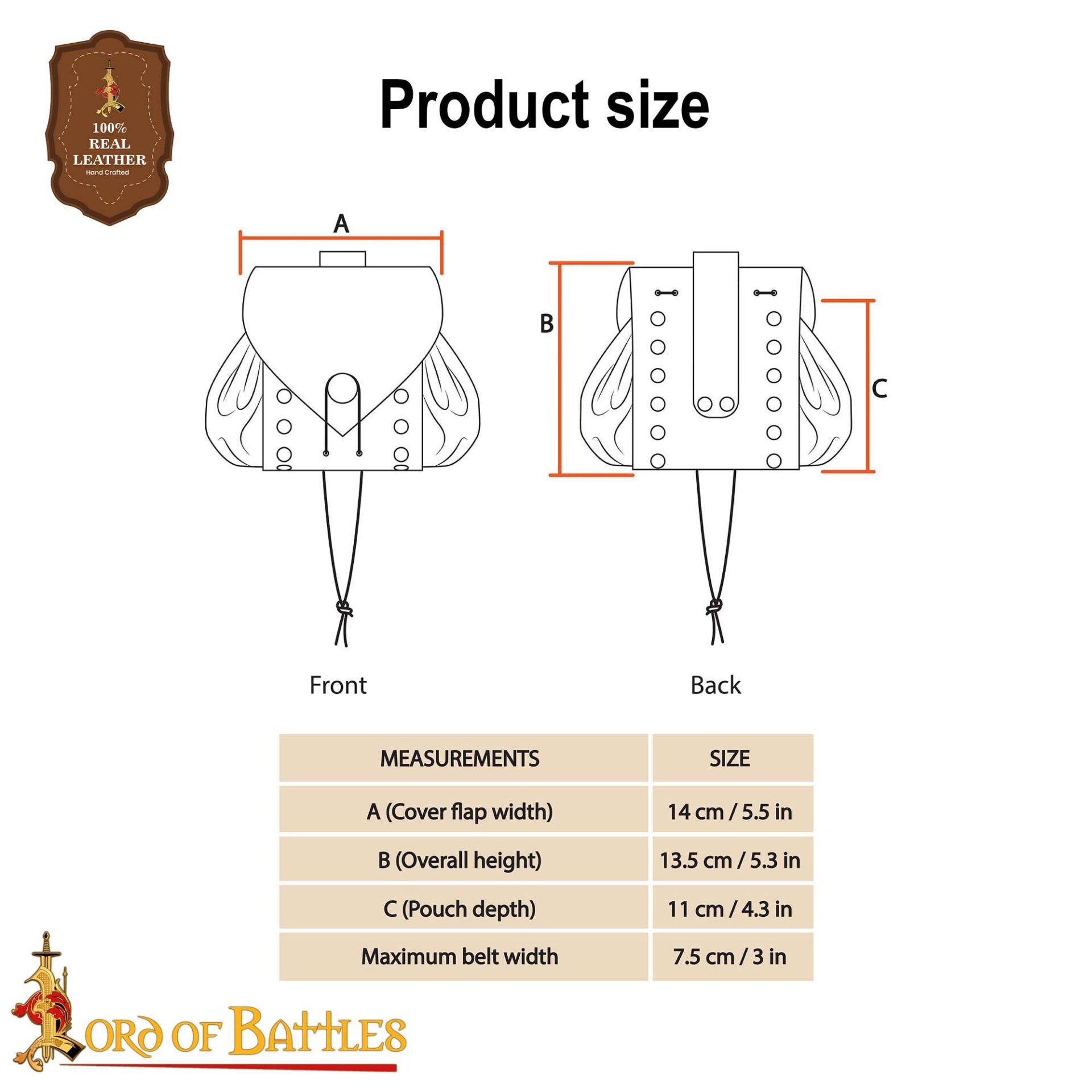 Bolsa de cinturón medieval en piel con botón de latón - imagen 3