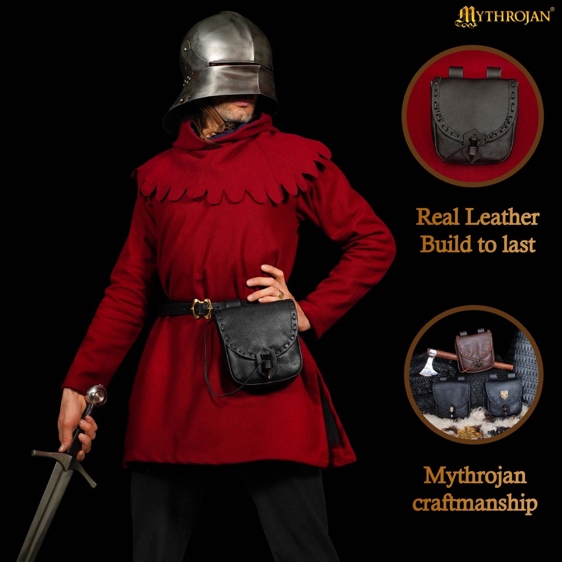 Bolsa de cinturón medieval de cuero con cierre de cuerno - imagen 60