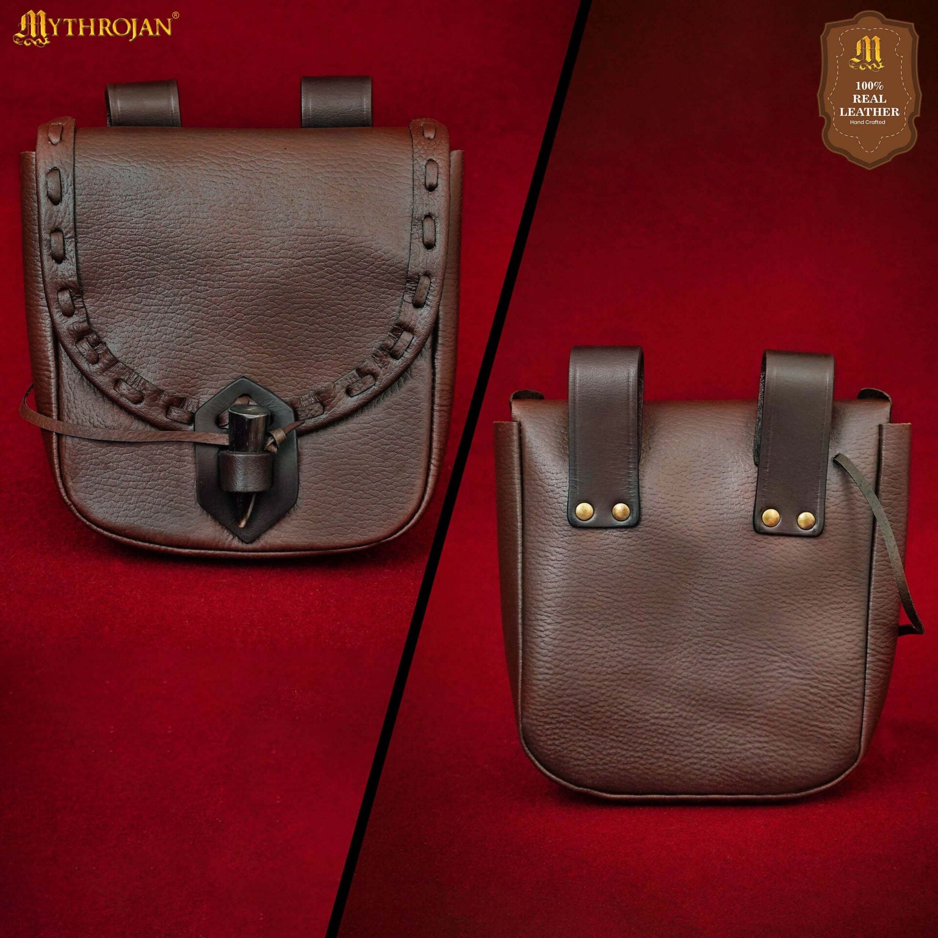 Bolsa de cinturón medieval de cuero con cierre de cuerno - imagen 55