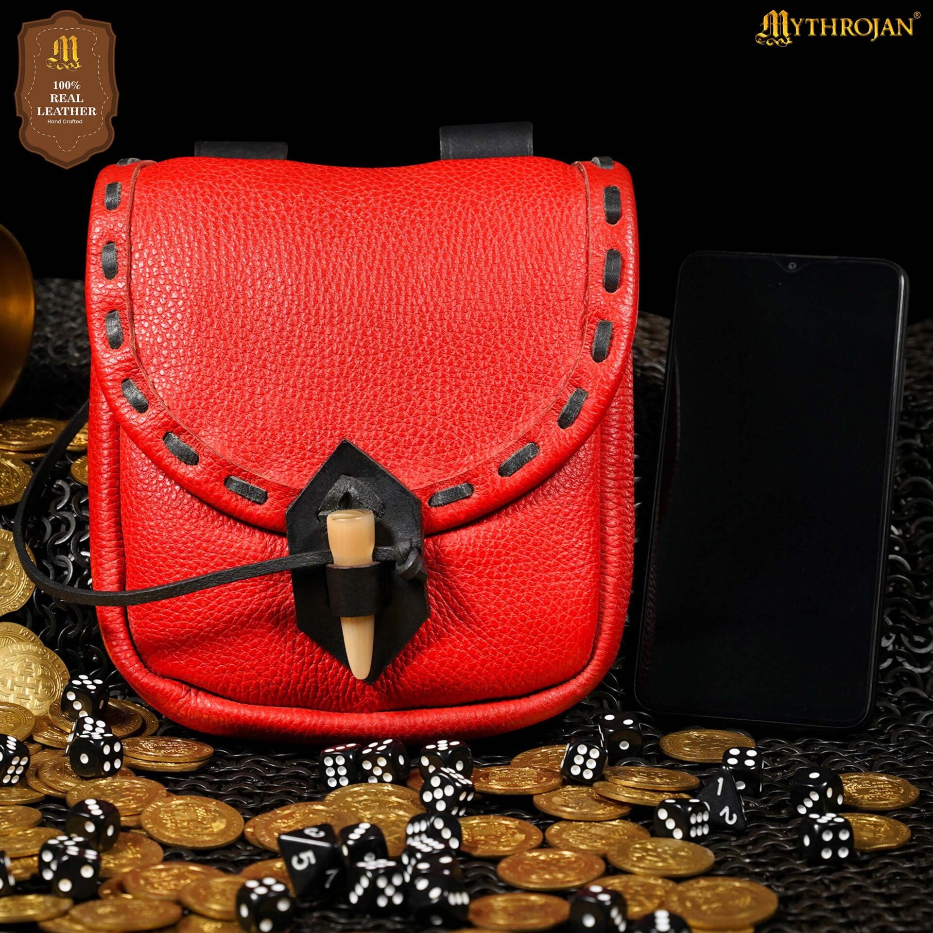 Bolsa de cinturón medieval de cuero con cierre de cuerno - imagen 78
