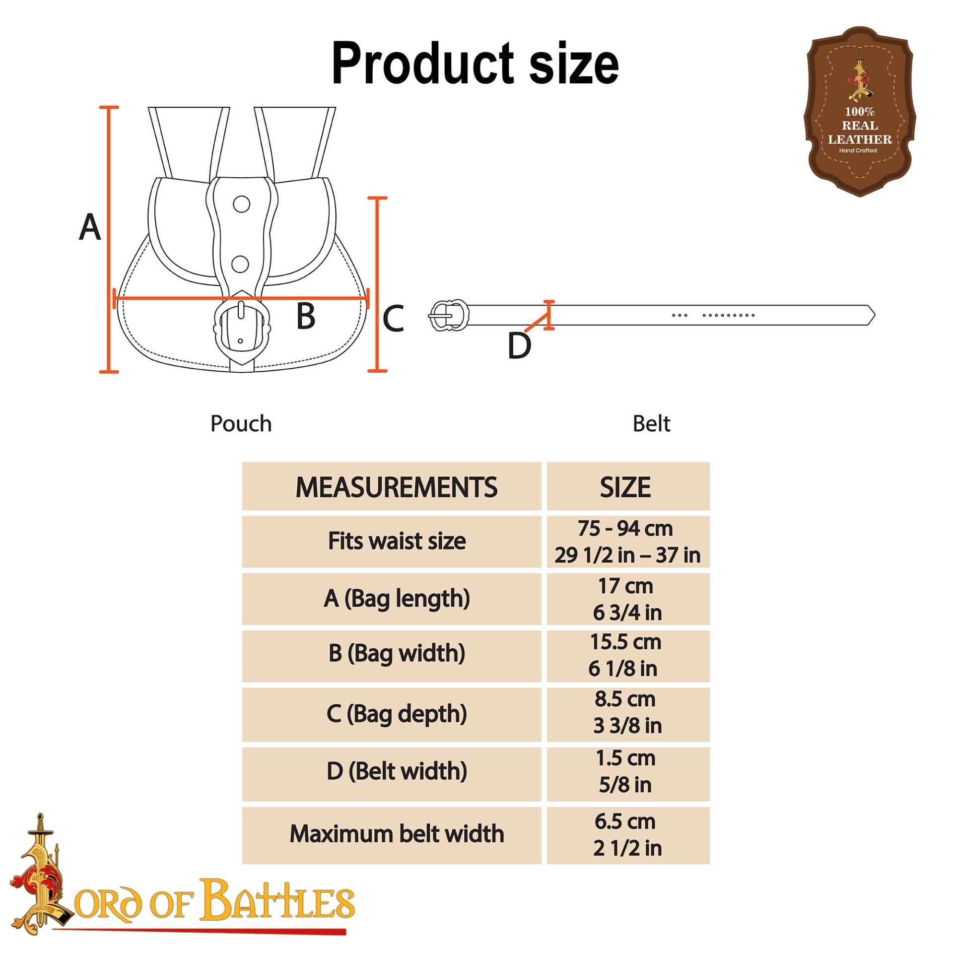 Bolsa de cinturón medieval en cuero con hebilla de latón y cinturón a juego - imagen 3