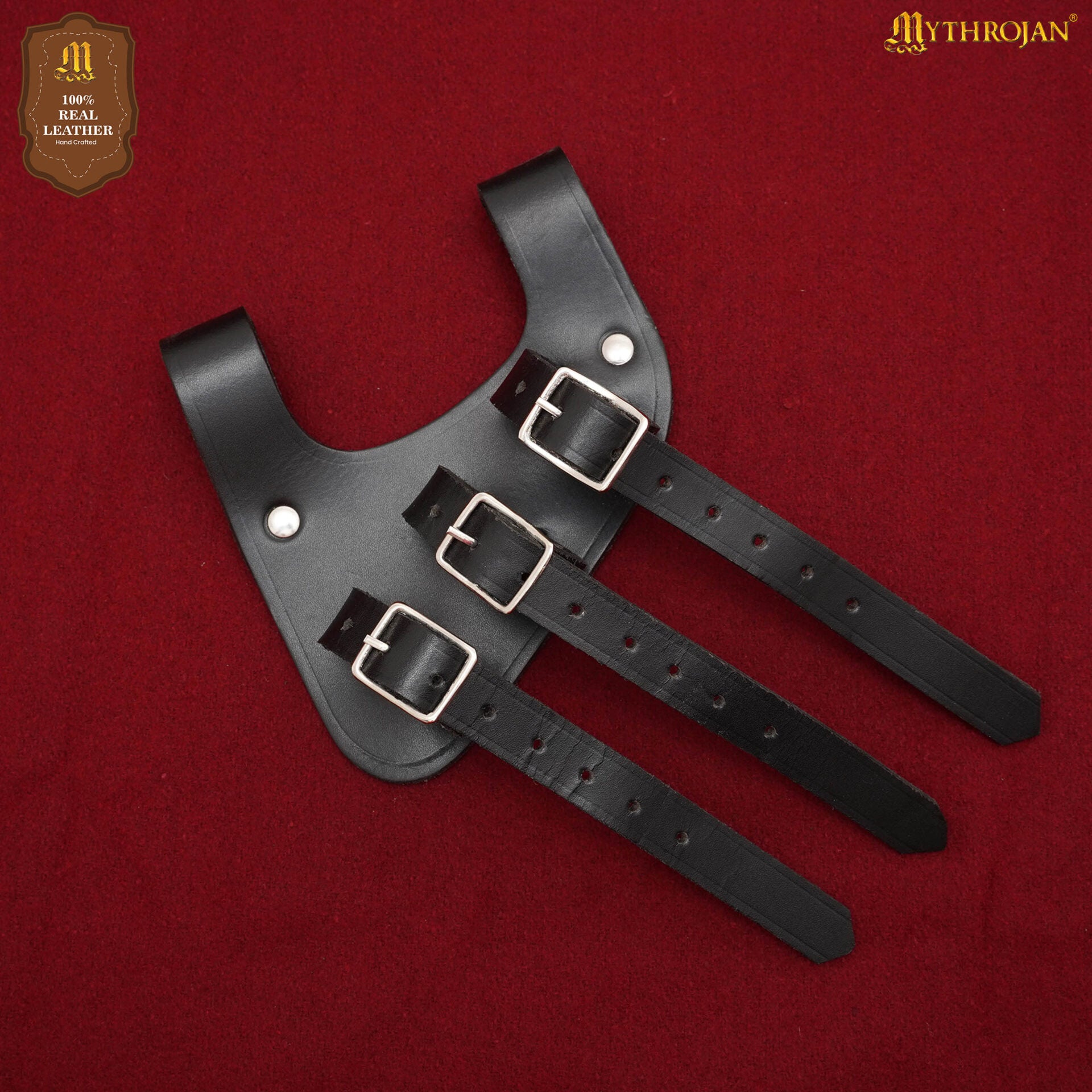 Bandolera renacentista de cuero para espada con triple hebilla — Negro/Marrón - imagen 15