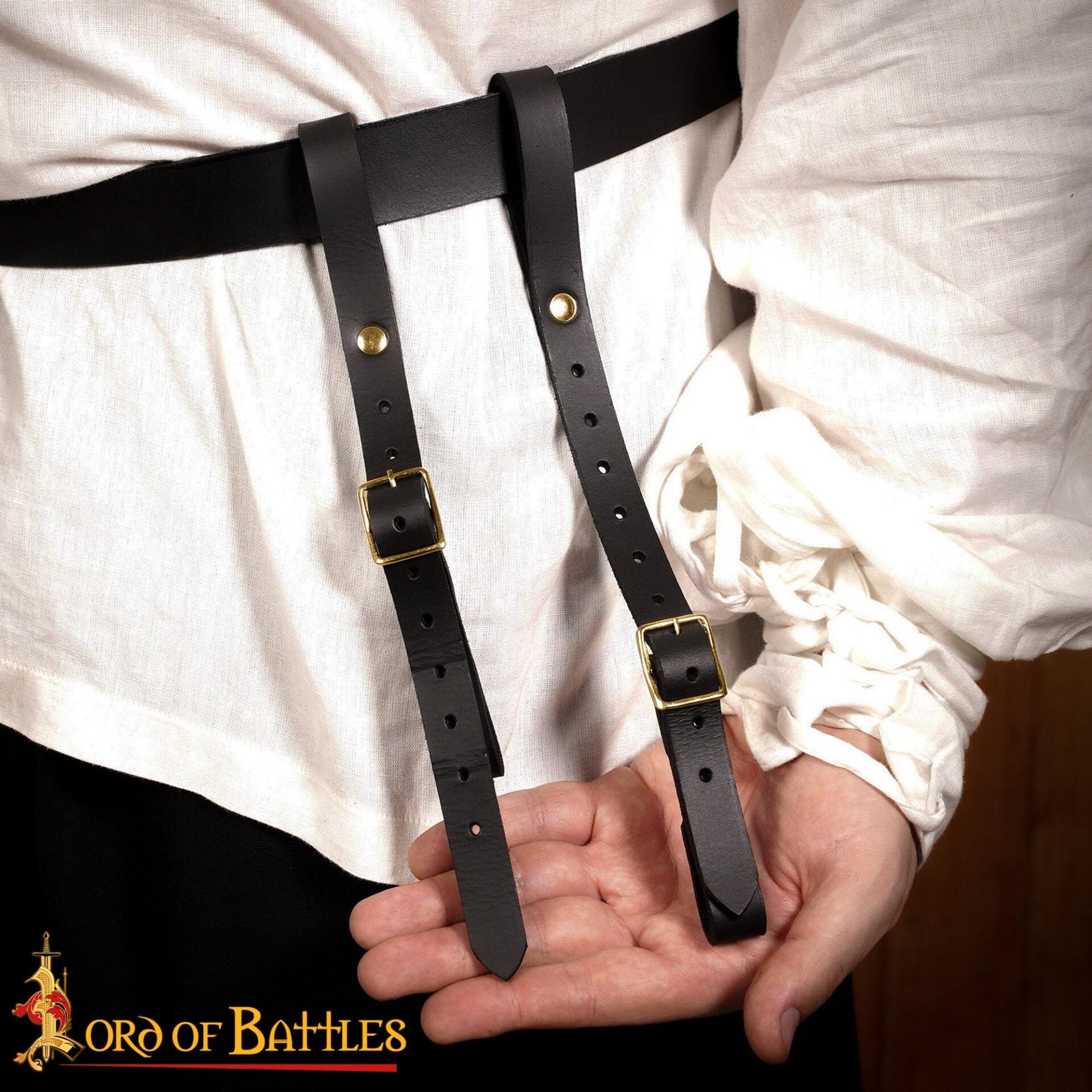 Colgador de espada medieval en cuero, doble correa ajustable - imagen 3