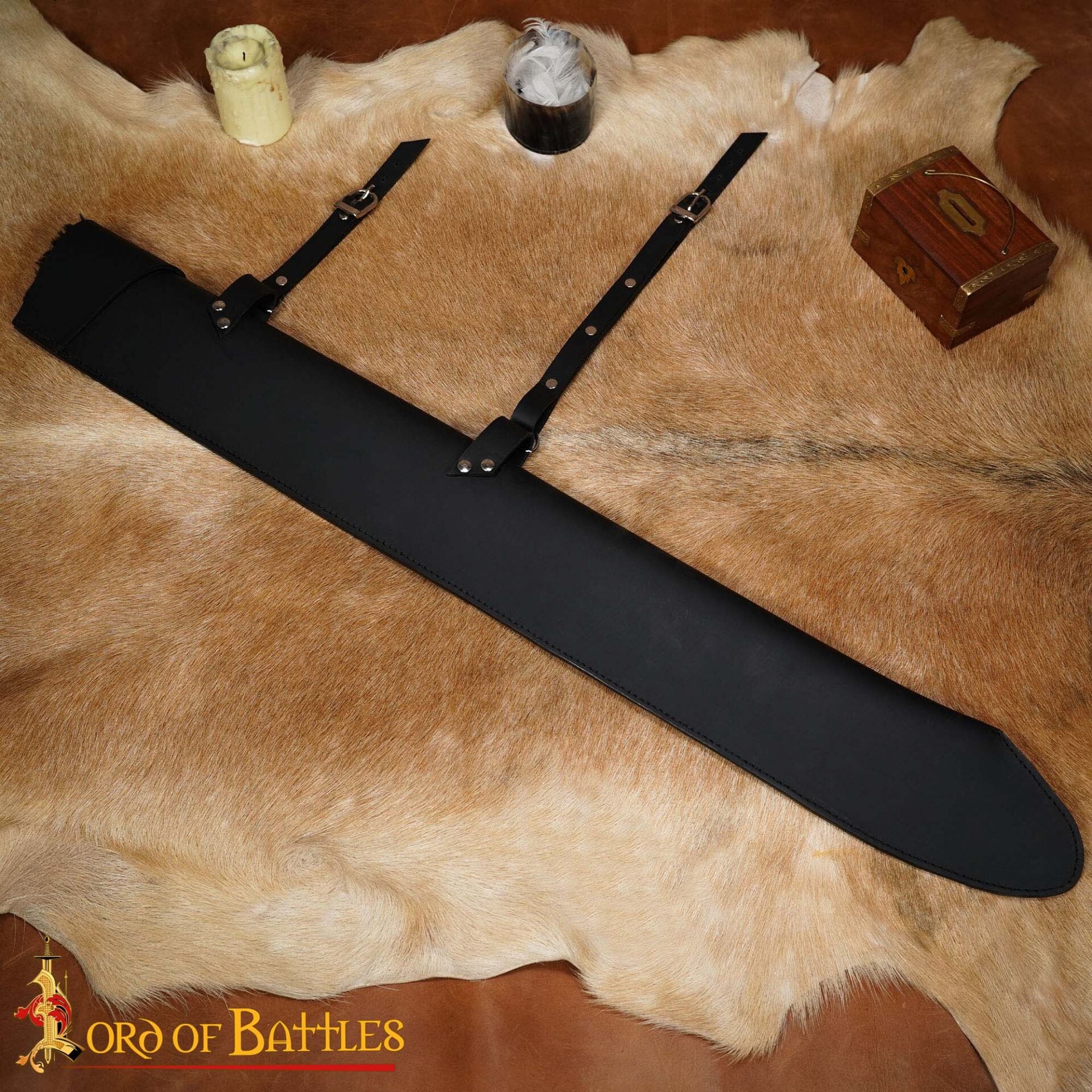 Vaina de cuero forrada con pelo sintético para espada (88 cm) - Negro - 72 cm