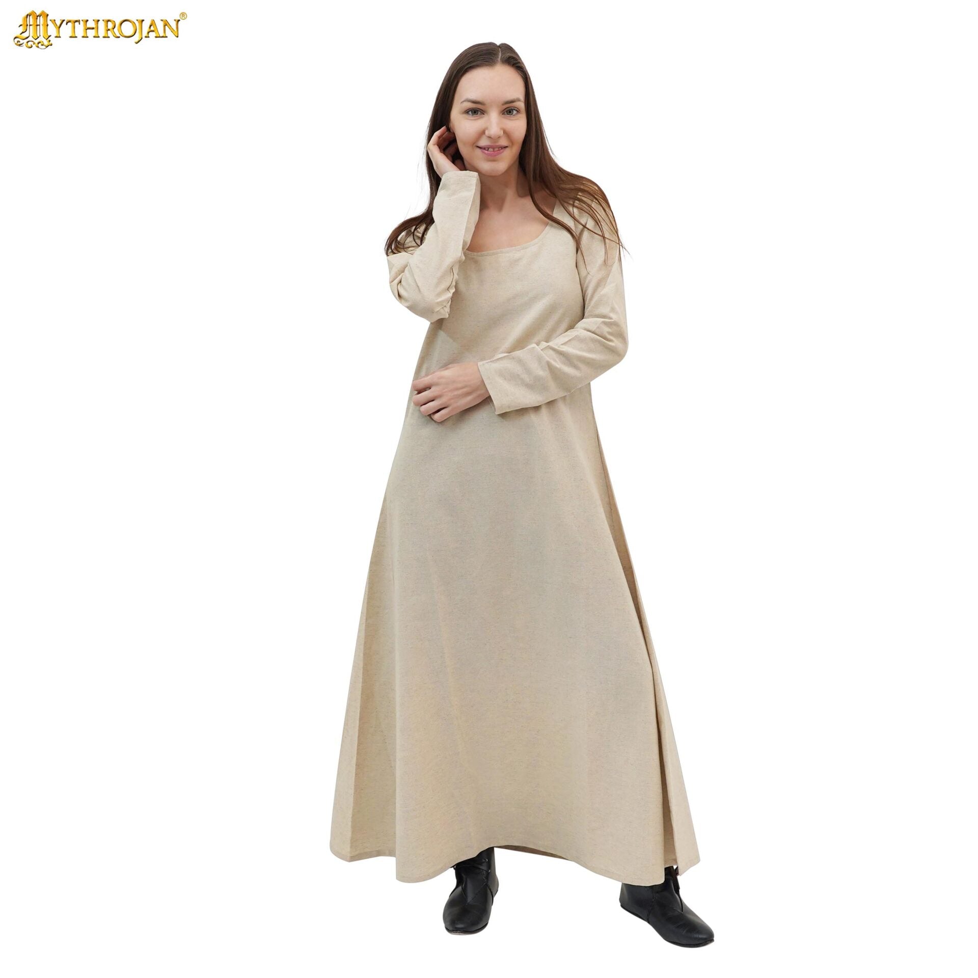 Vestido interior medieval de lino, cuello redondo y mangas largas - imagen 5